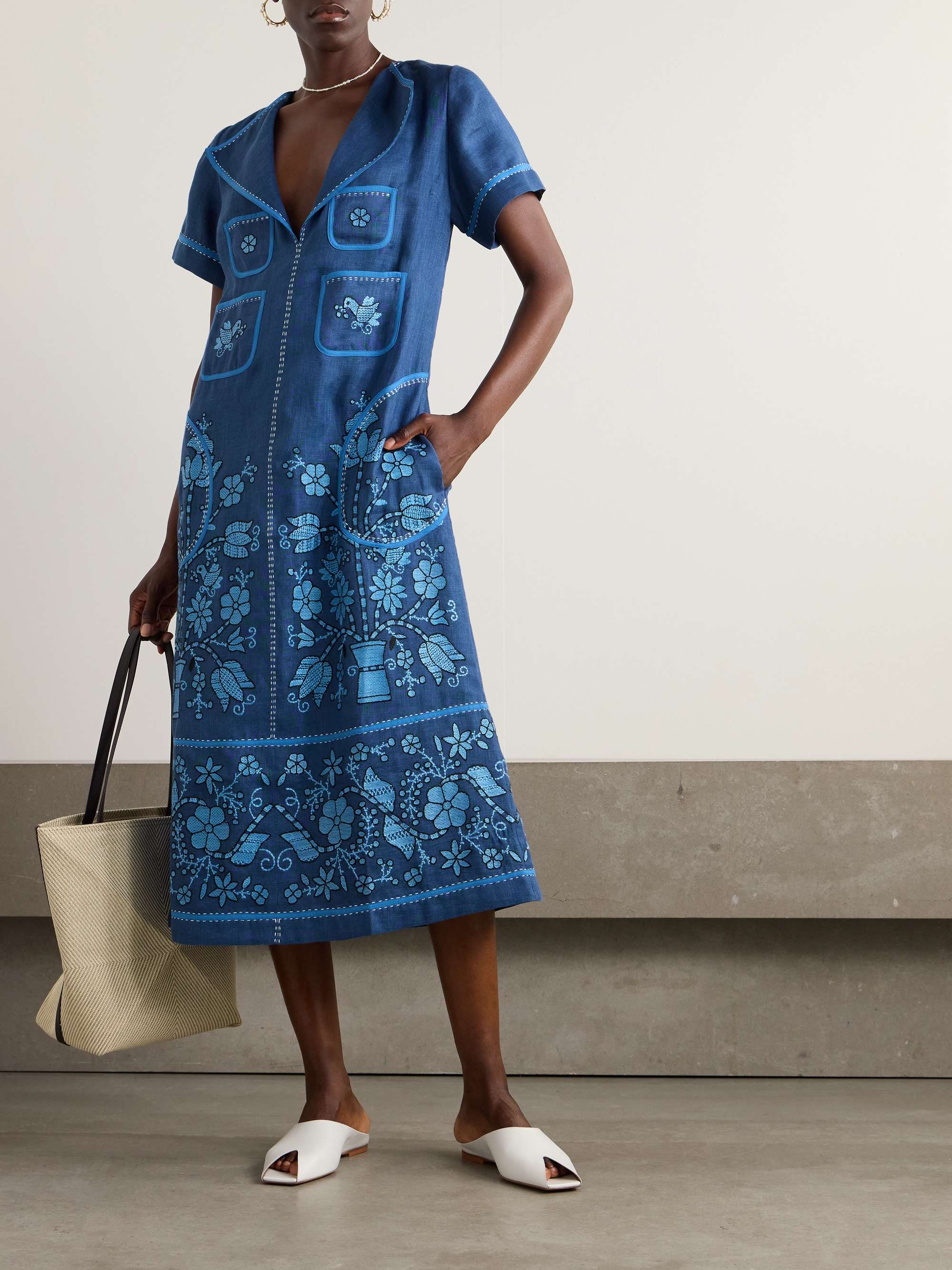 VITA KIN Sasha embroidered linen midi dress
