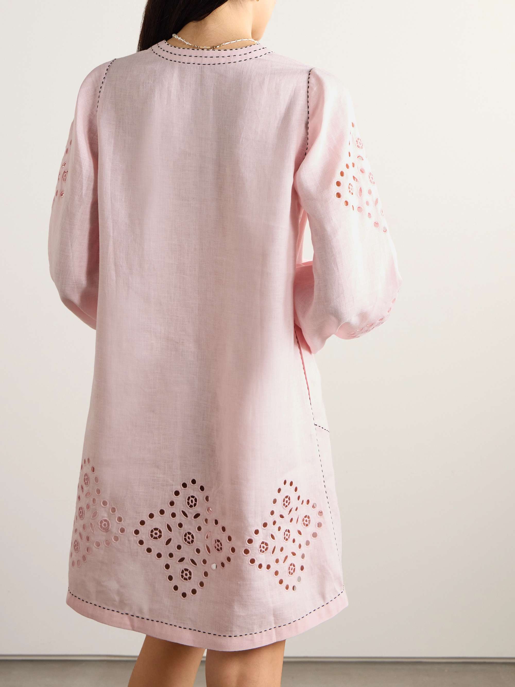 VITA KIN Lauren topstitched broderie anglaise linen mini dress