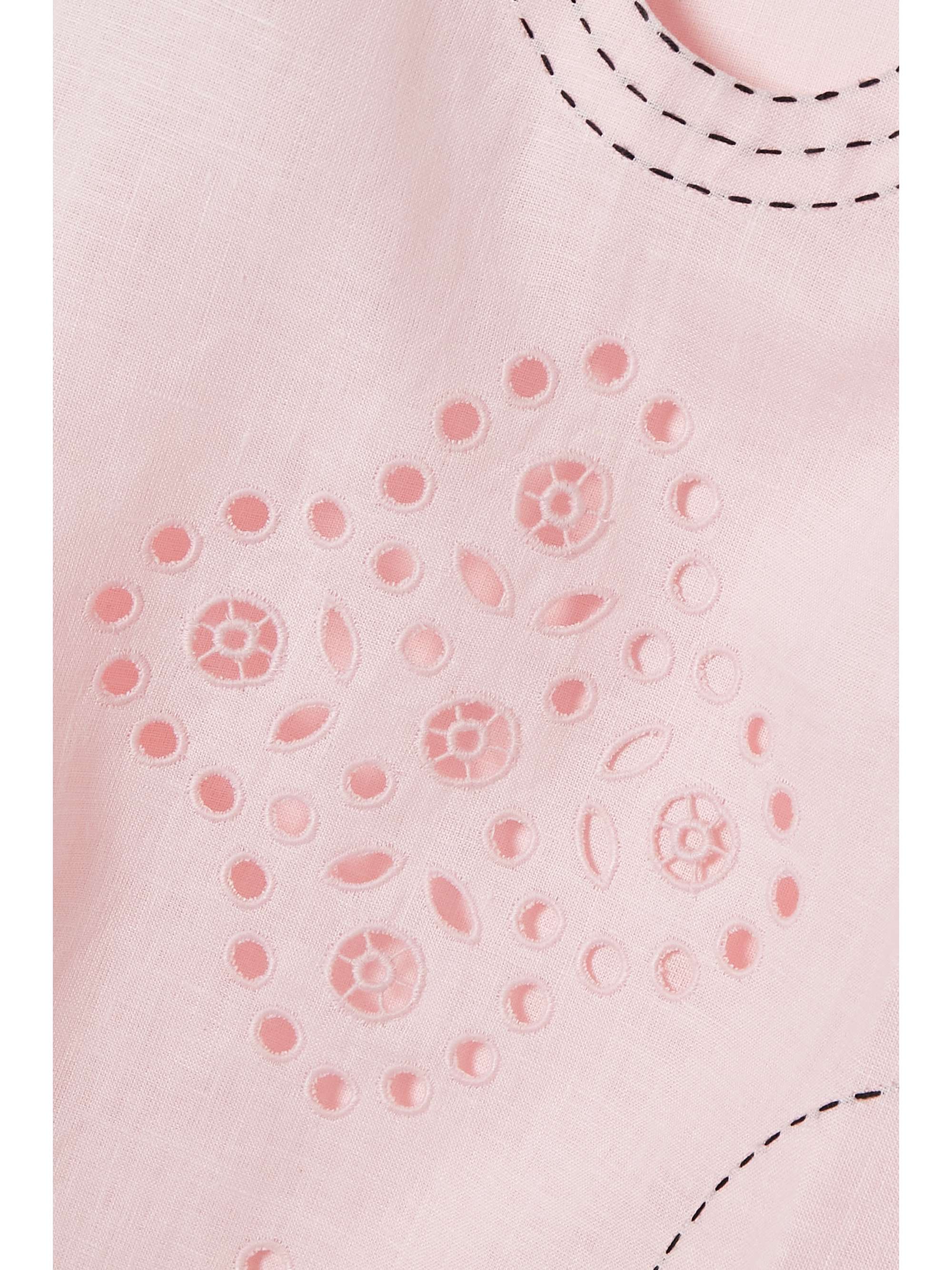 VITA KIN Lauren topstitched broderie anglaise linen mini dress