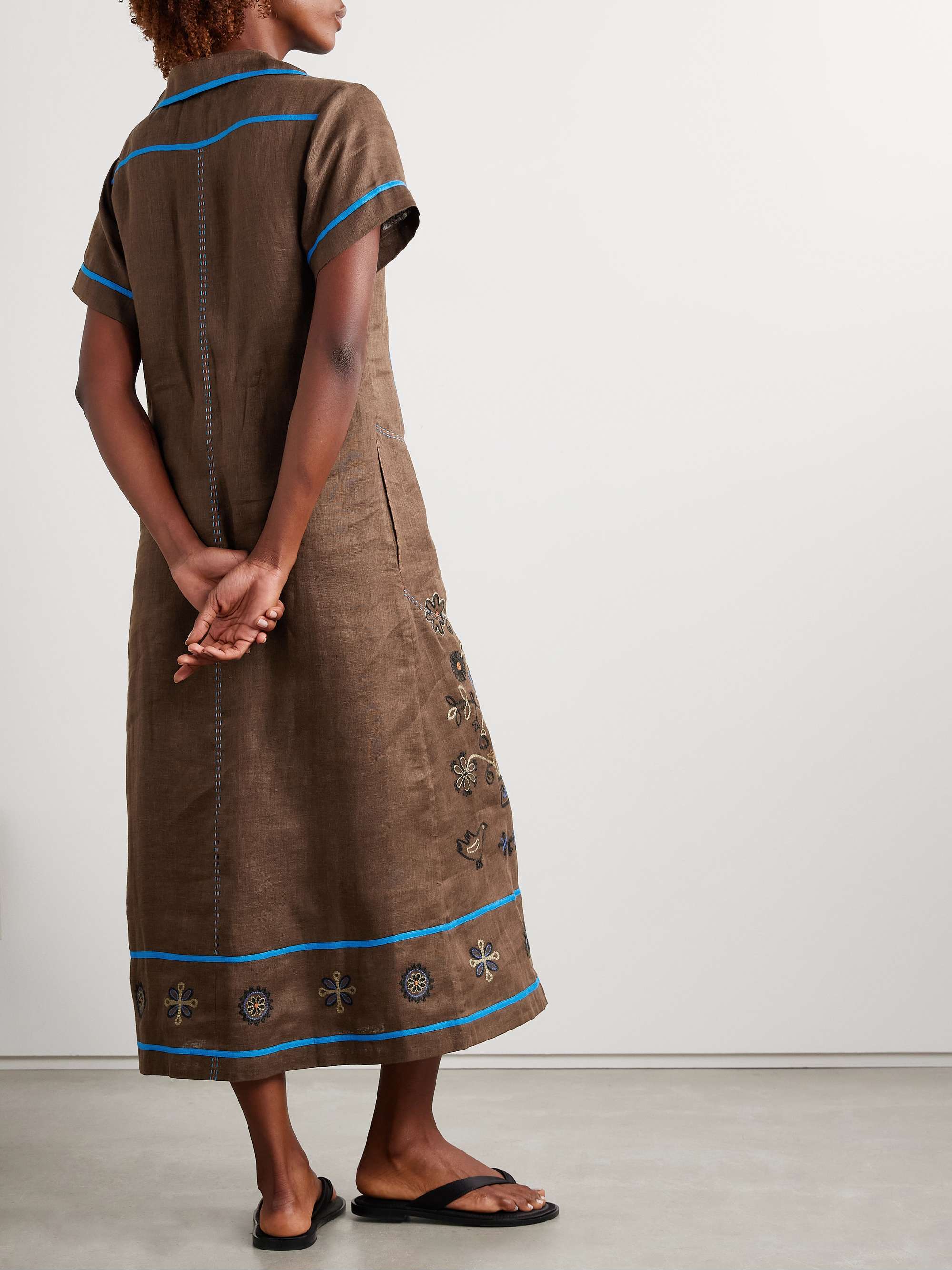 VITA KIN Misha embroidered linen midi dress