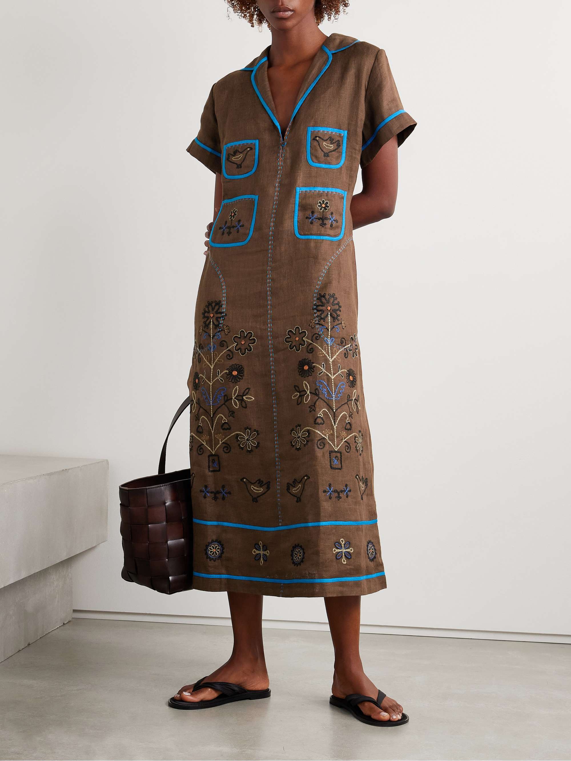 VITA KIN Misha embroidered linen midi dress