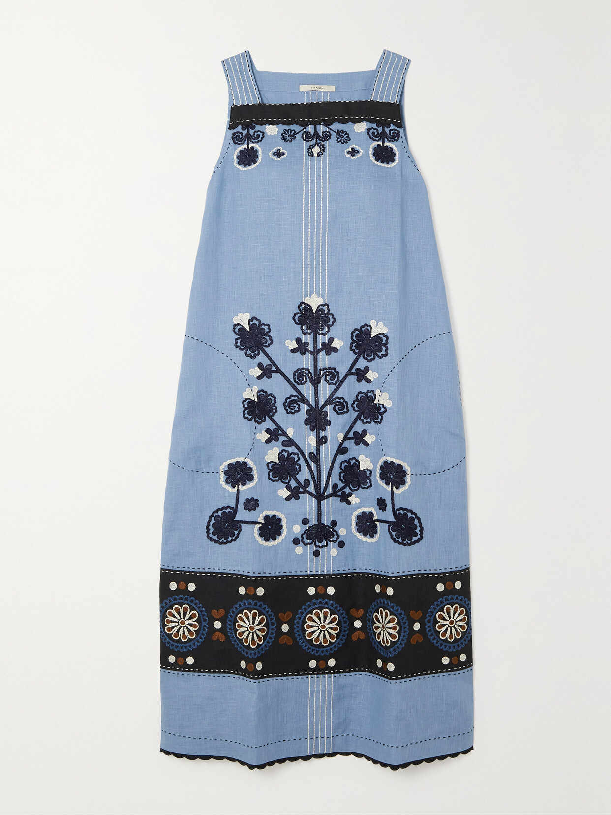 Vita Kin Ulya Embroidered Linen Midi Dress In Blue