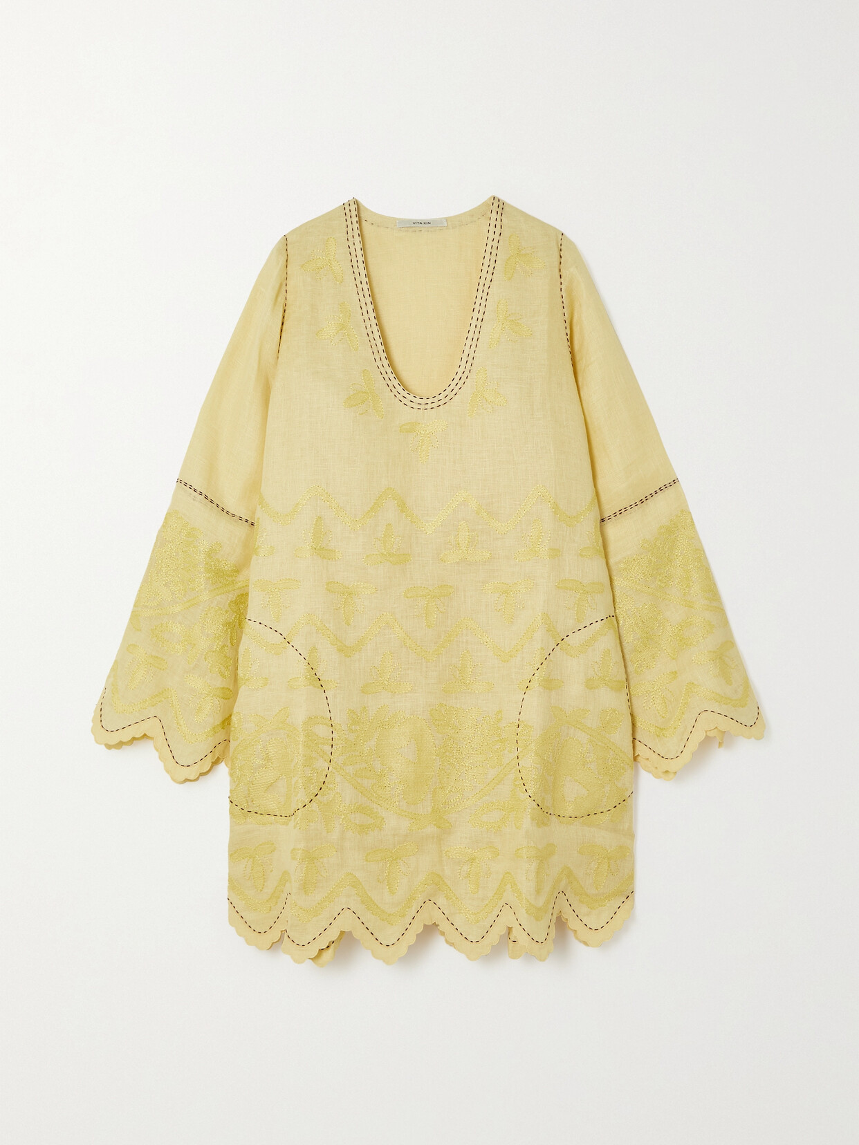 Vita Kin Pippa Embroidered Linen Mini Dress In Yellow