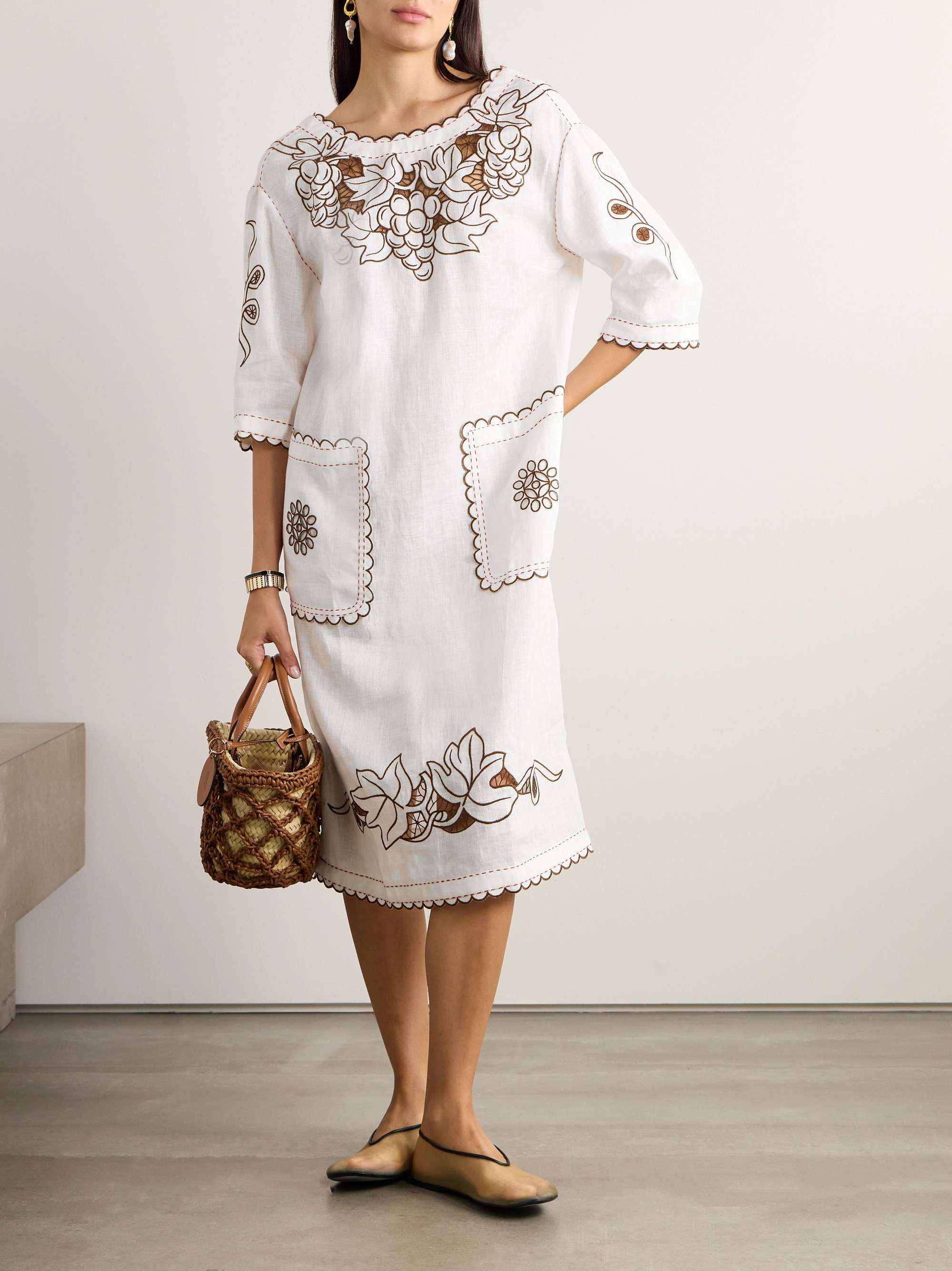 VITA KIN Stella embroidered linen midi dress