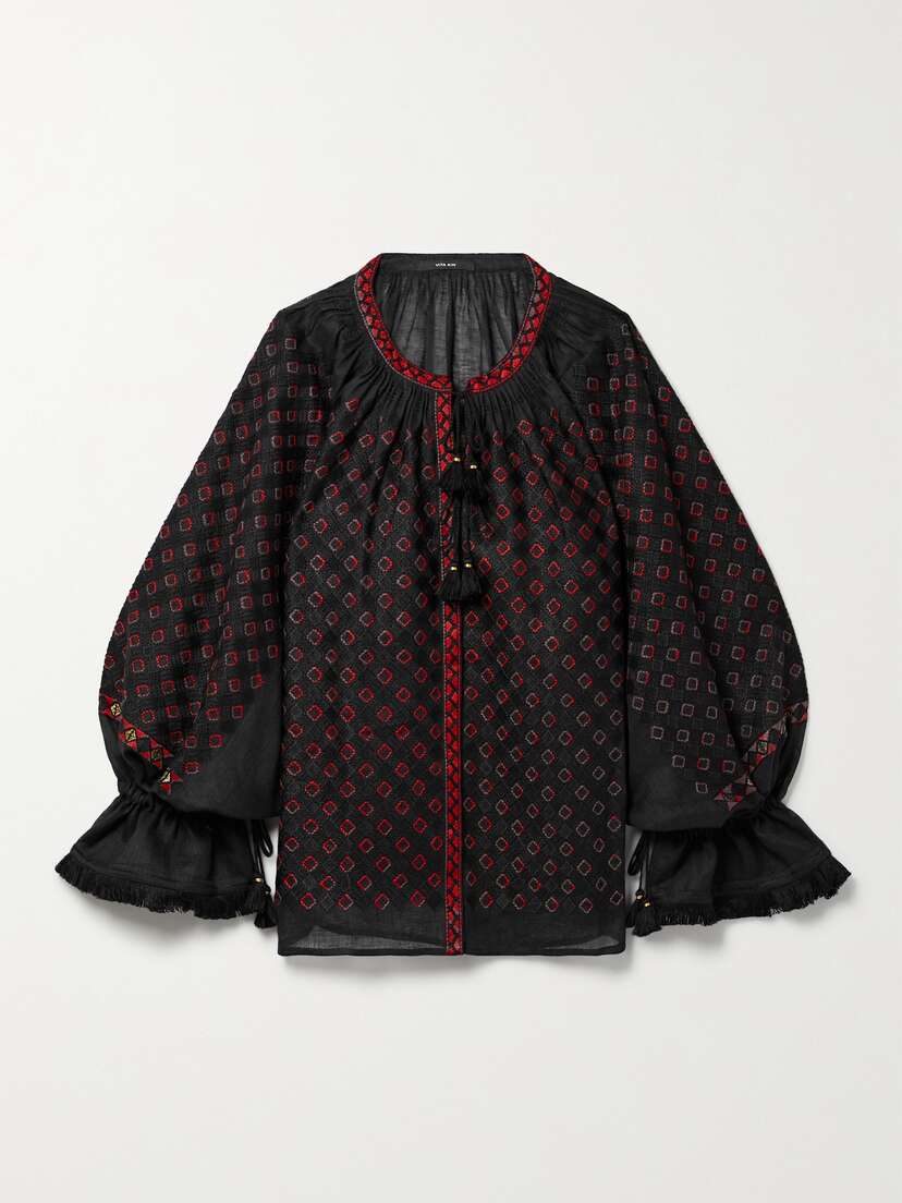 Vita Kin Jodhpur Embroidered Linen-gauze Blouse