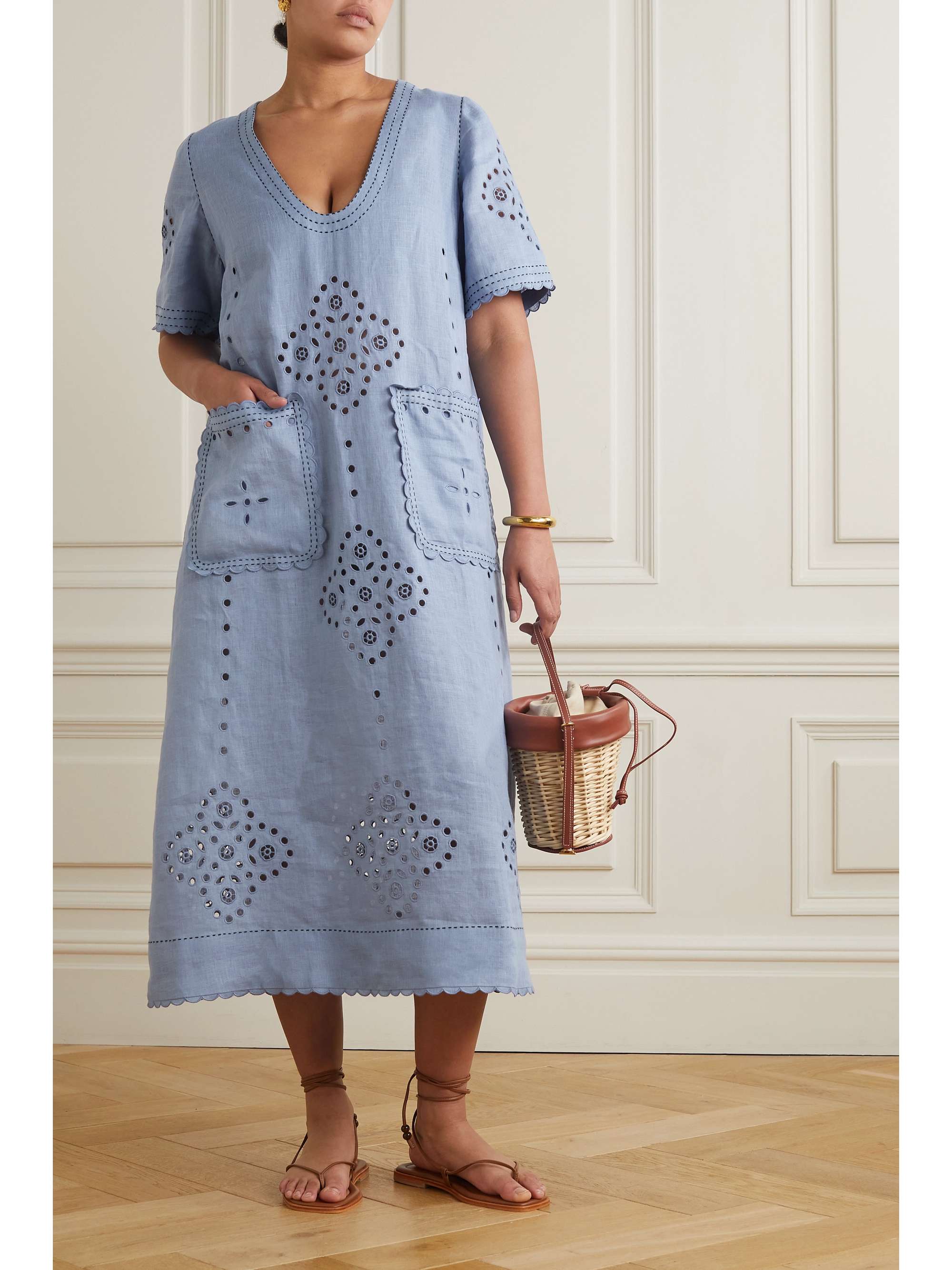 VITA KIN Marianne embroidered broderie anglaise linen midi dress