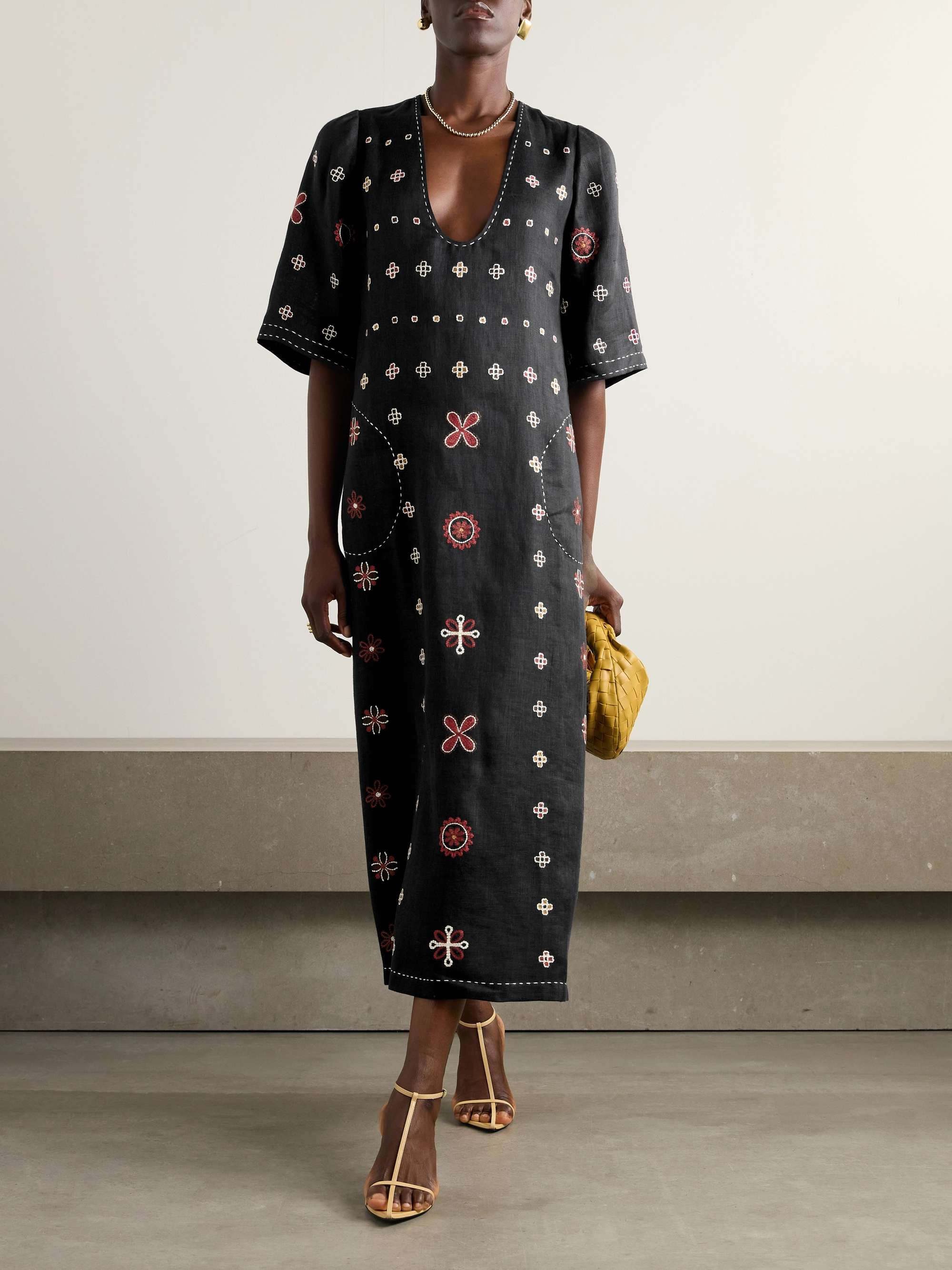 VITA KIN Venezia embroidered linen midi dress