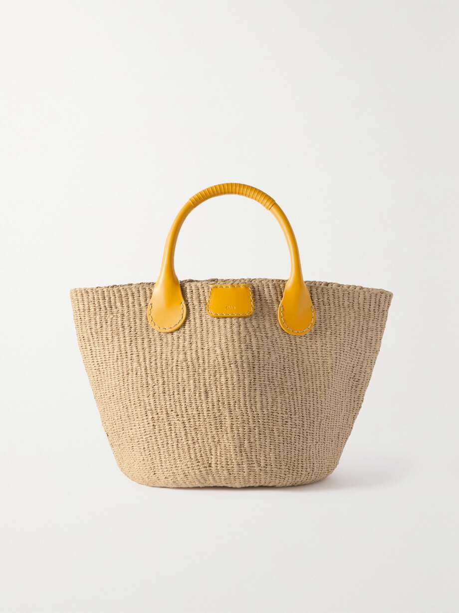 Leather Trimmed Raffia Tote