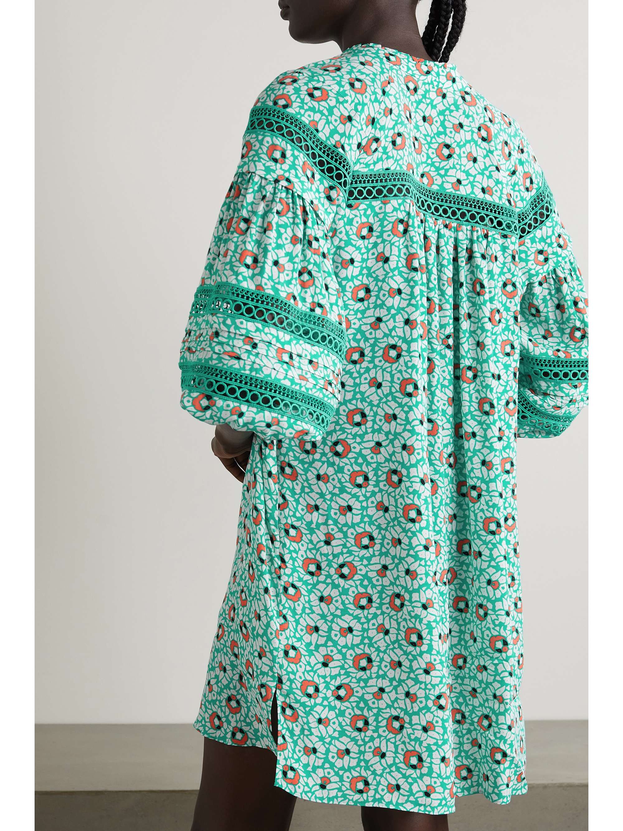 DIANE VON FURSTENBERG Jessica guipure lacetrimmed printed poplin mini