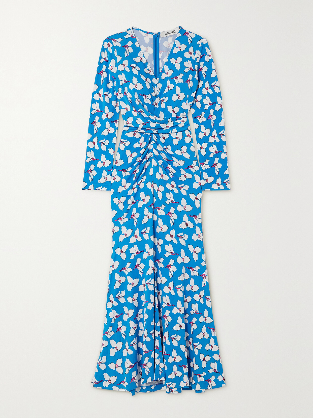 DIANE VON FURSTENBERG TIMMY GATHERED FLORAL-PRINT STRETCH-JERSEY MIDI DRESS