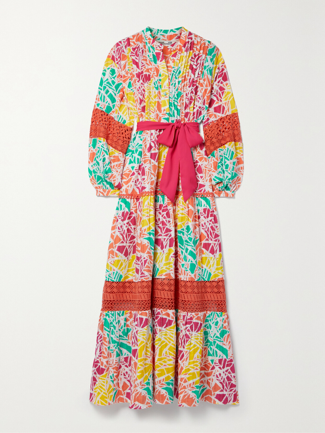 Diane von Furstenberg - Tessa Belted Crochet-trimmed Printed Cotton-voile Maxi Dress - Red