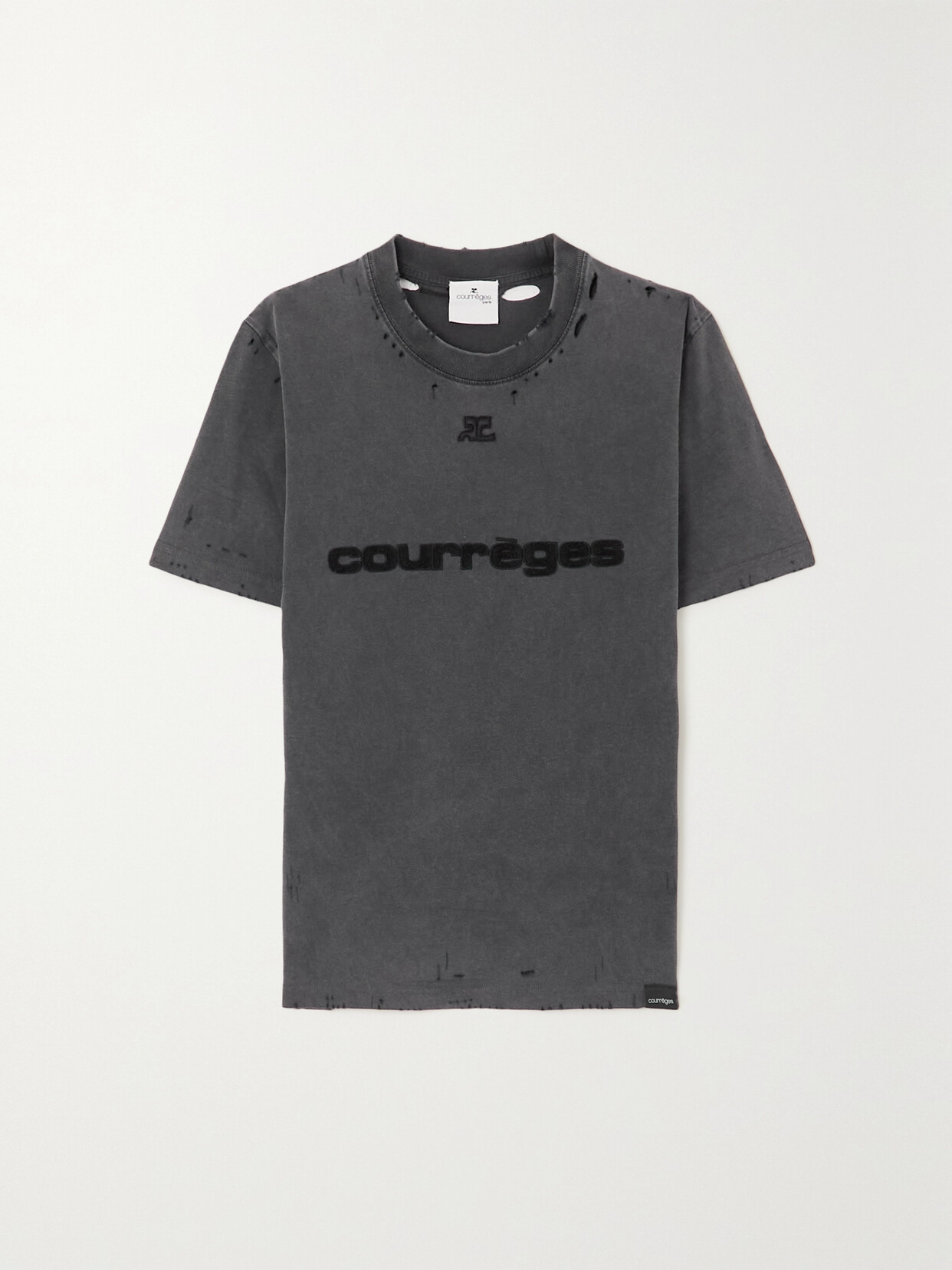 COURREGES - Appliquéd Distressed Cotton-jersey T-shirt - Gray