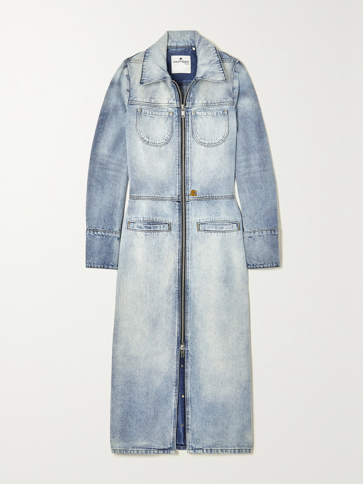 COURREGES - Embroidered Denim Midi Dress - Blue