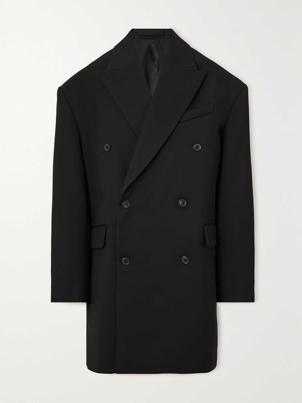 Shop Wardrobe.nyc Double-breasted Grain De Poudre Wool Coat In Black