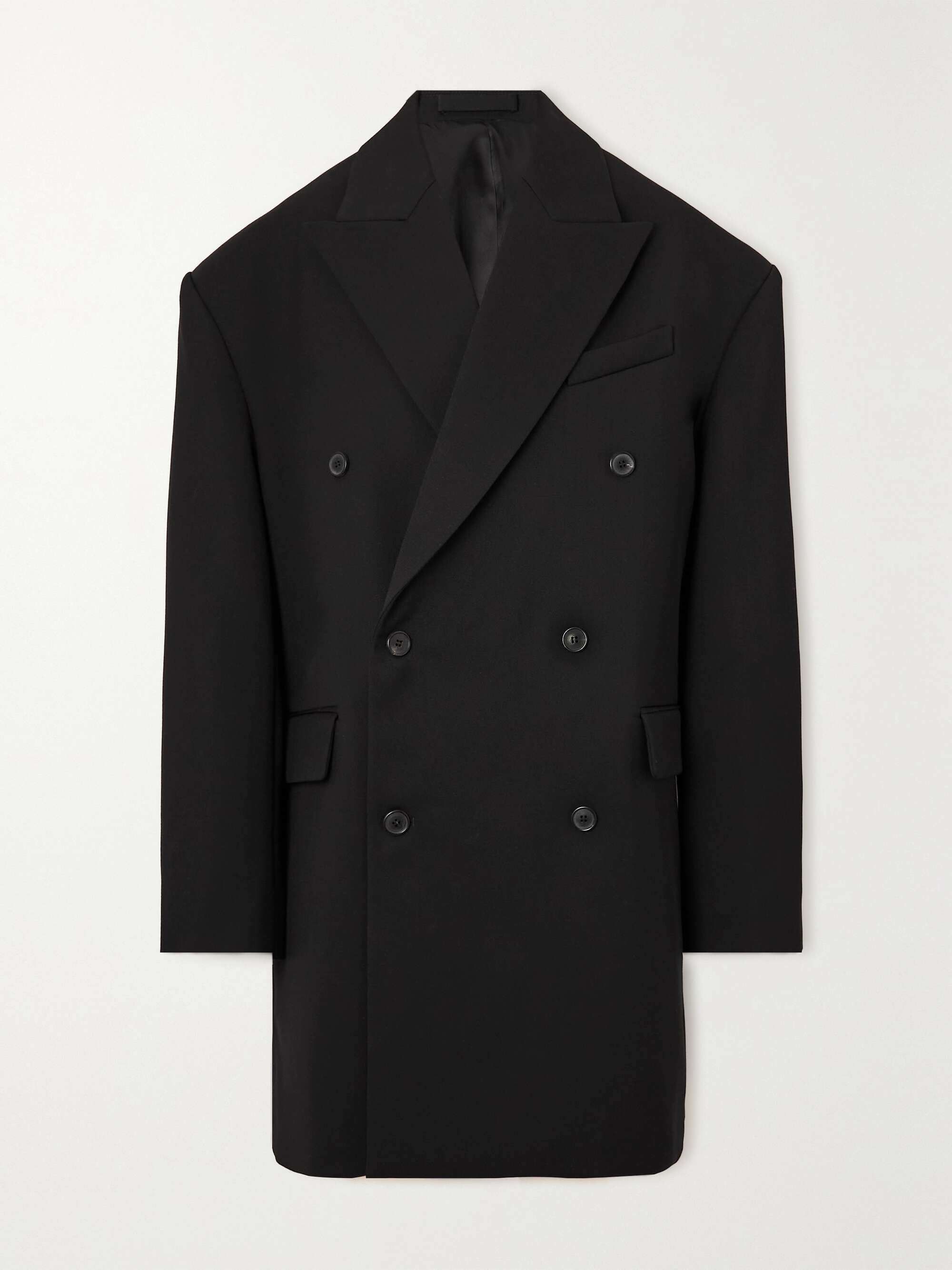 Collarless fitted Jacket in wool grain de poudre