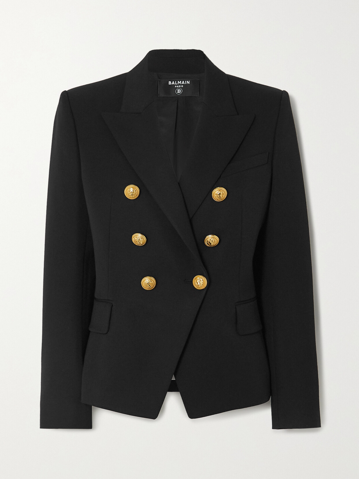 Shop Balmain Double-breasted Wool-twill Blazer In Black