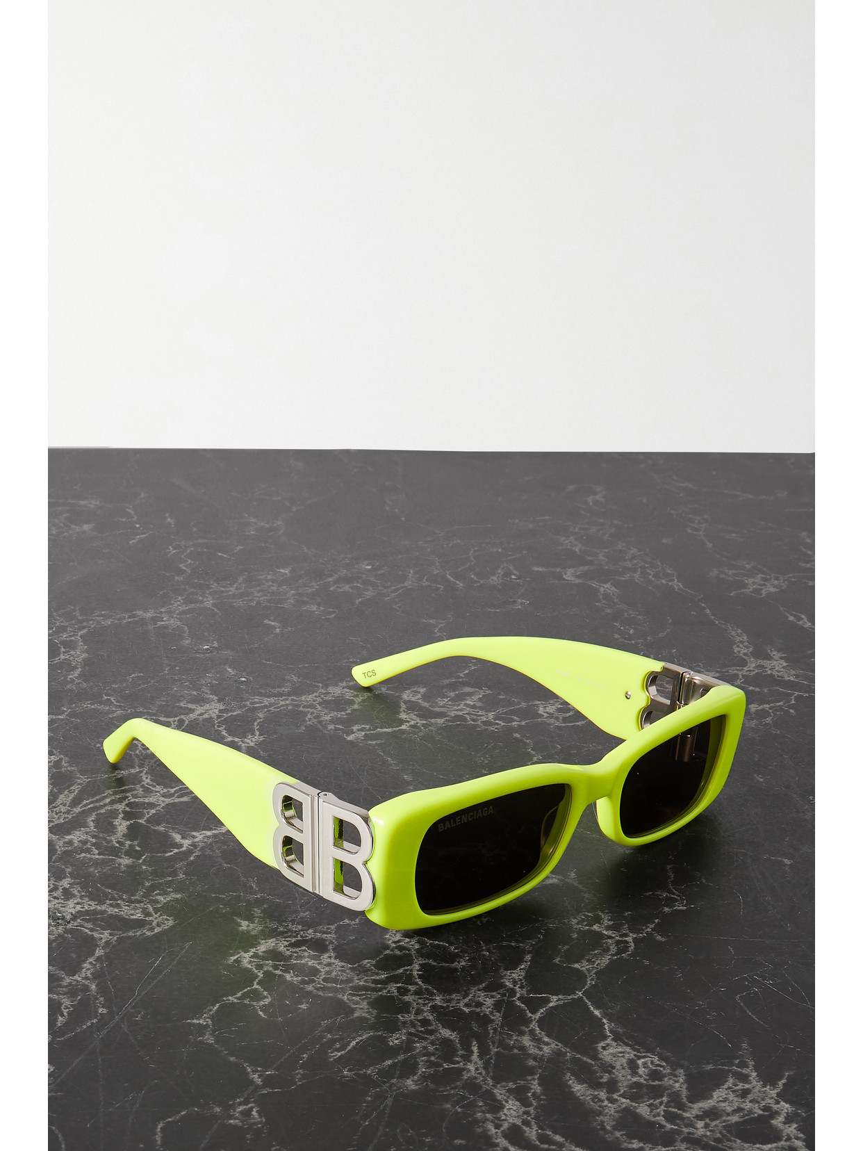 Balenciaga Dynasty Square-frame Neon Acetate And Silver-tone Sunglasses In Yellow