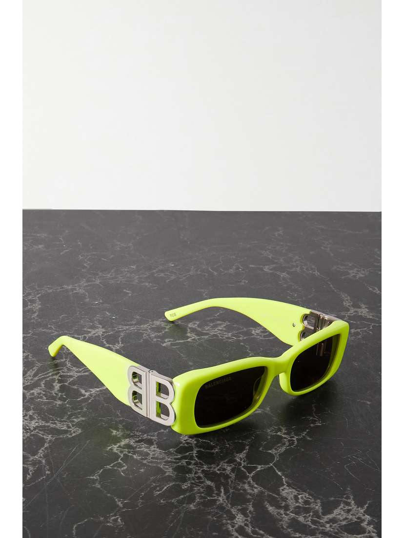 Balenciaga Dynasty Bb Square-frame Neon Acetate And Silver-tone Sunglasses