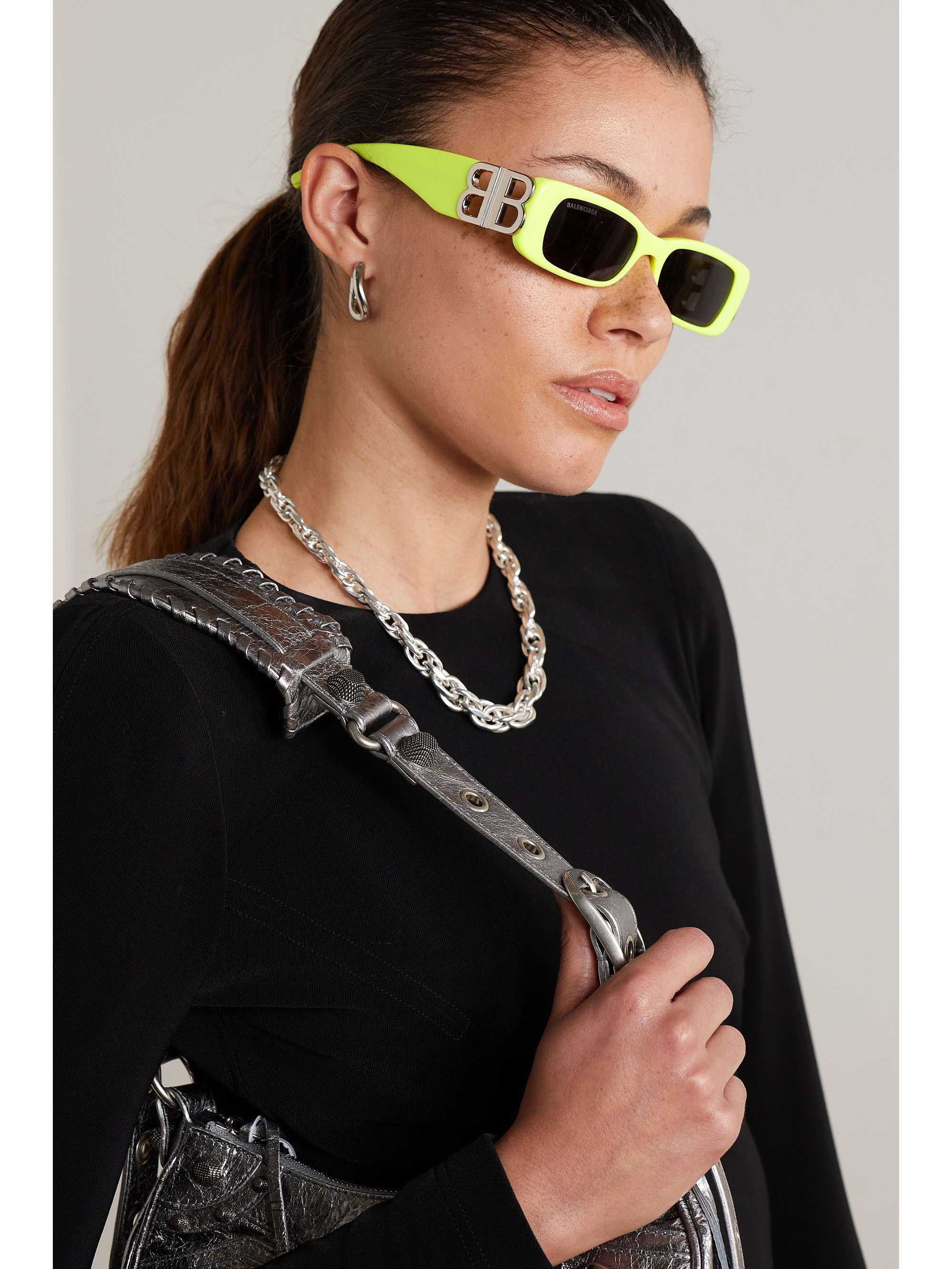 BALENCIAGA EYEWEAR Dynasty BB square-frame neon acetate and silver-tone ...