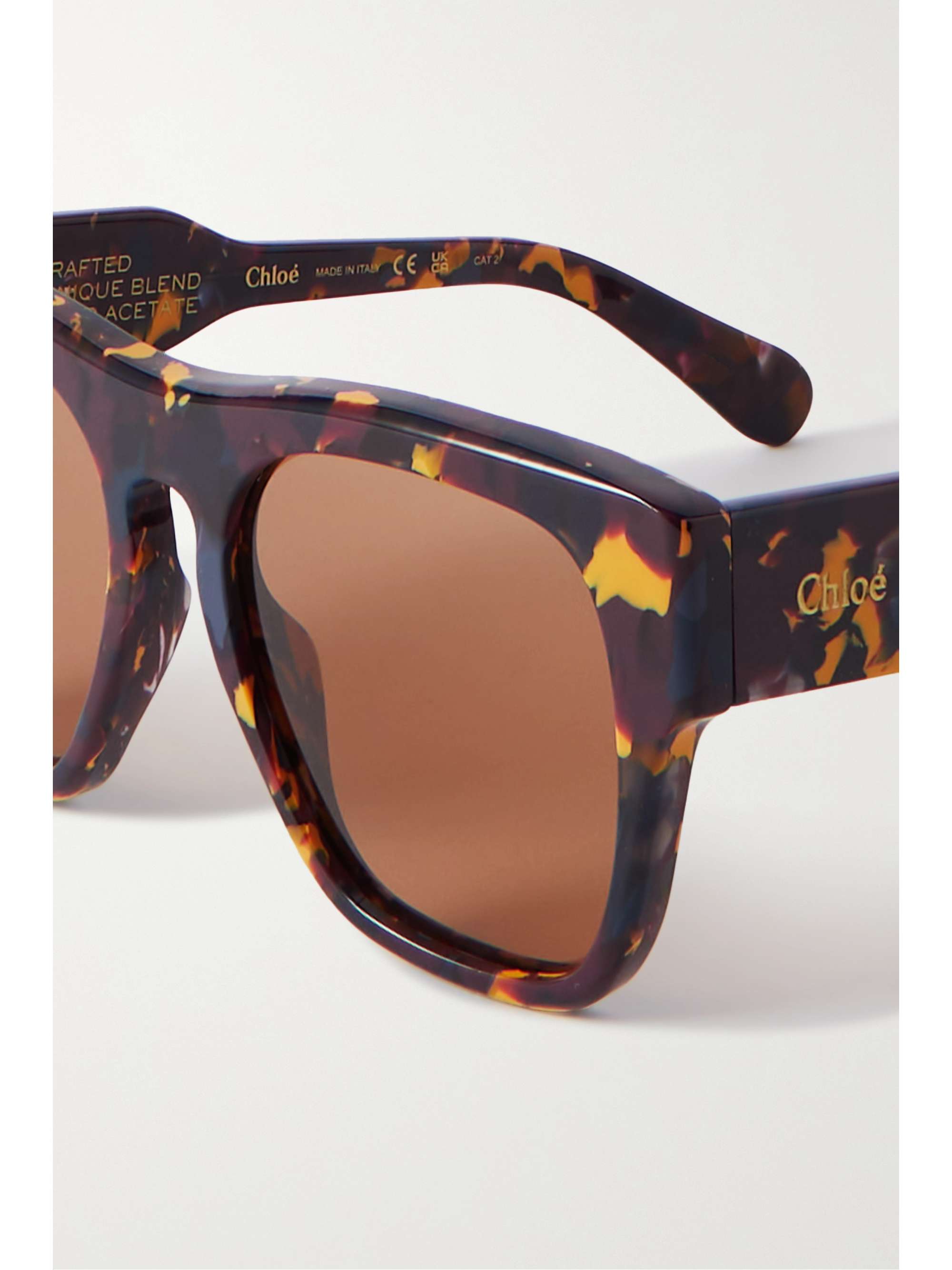 CHLOÉ EYEWEAR + NET SUSTAIN Gayia oversized square-frame tortoiseshell recycled-acetate sunglasses