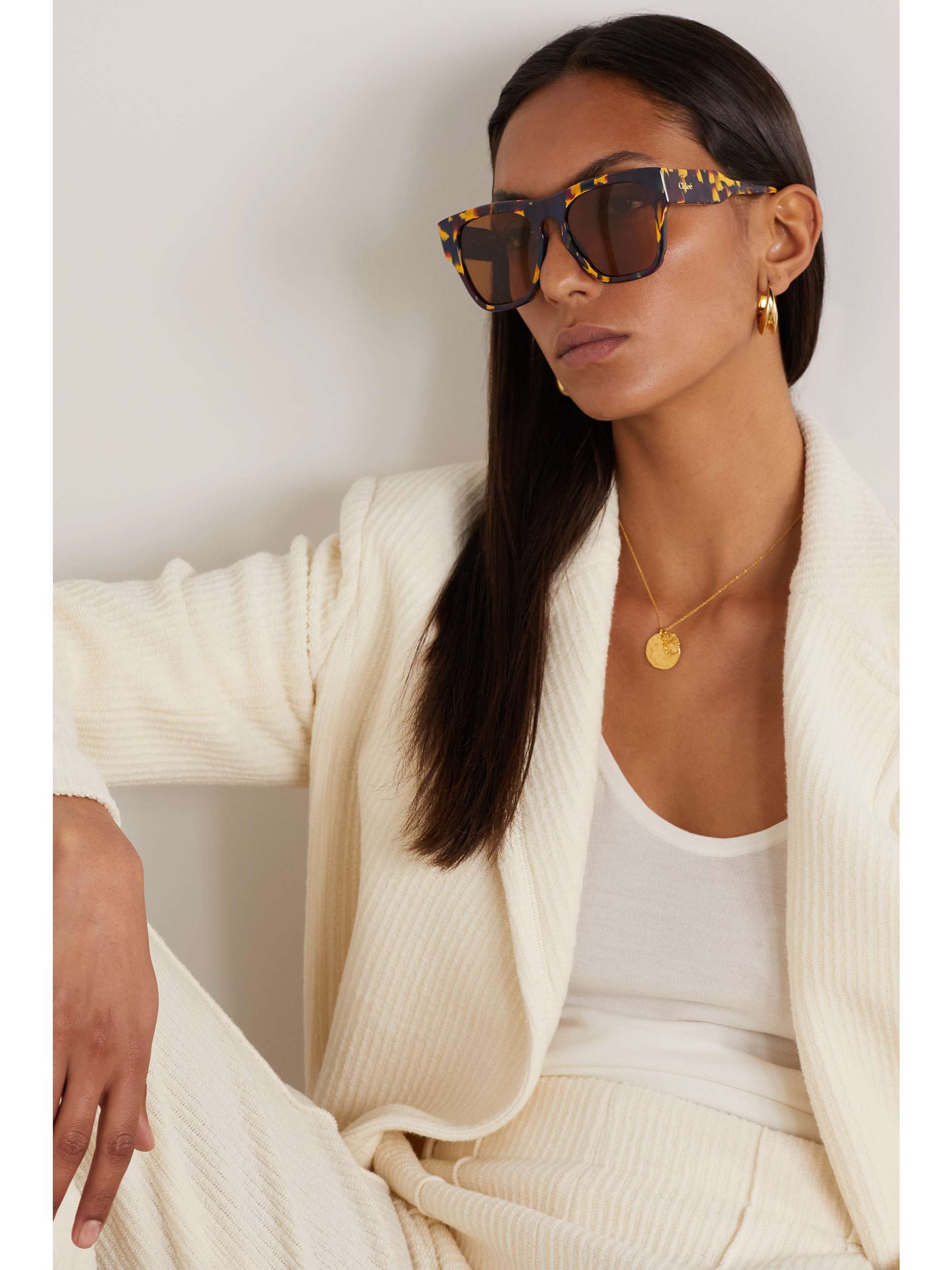 CHLOÉ EYEWEAR + NET SUSTAIN Gayia oversized square-frame tortoiseshell recycled-acetate sunglasses