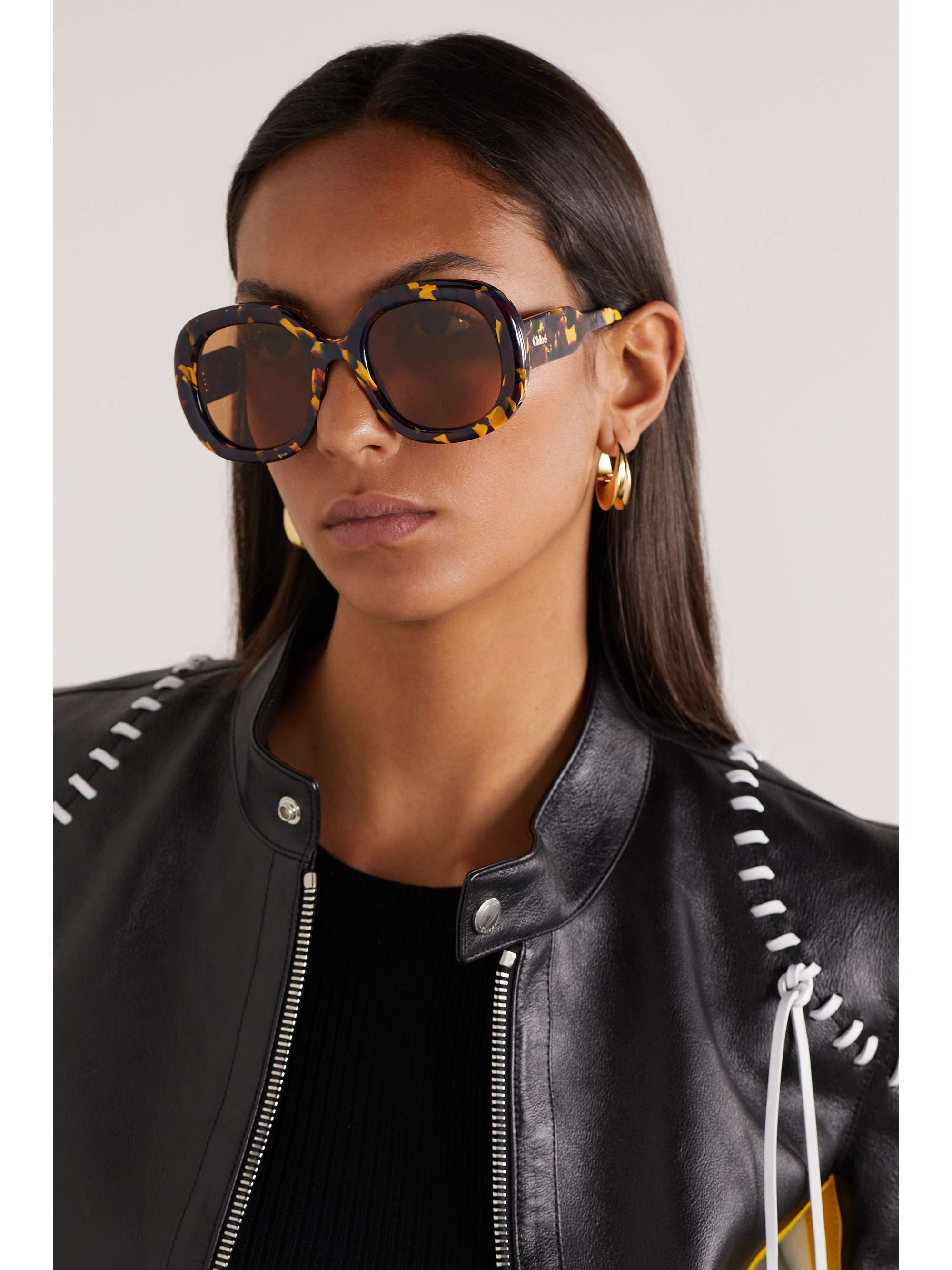 CHLOÉ EYEWEAR + NET SUSTAIN Gayia oversized round-frame tortoiseshell recycled-acetate sunglasses