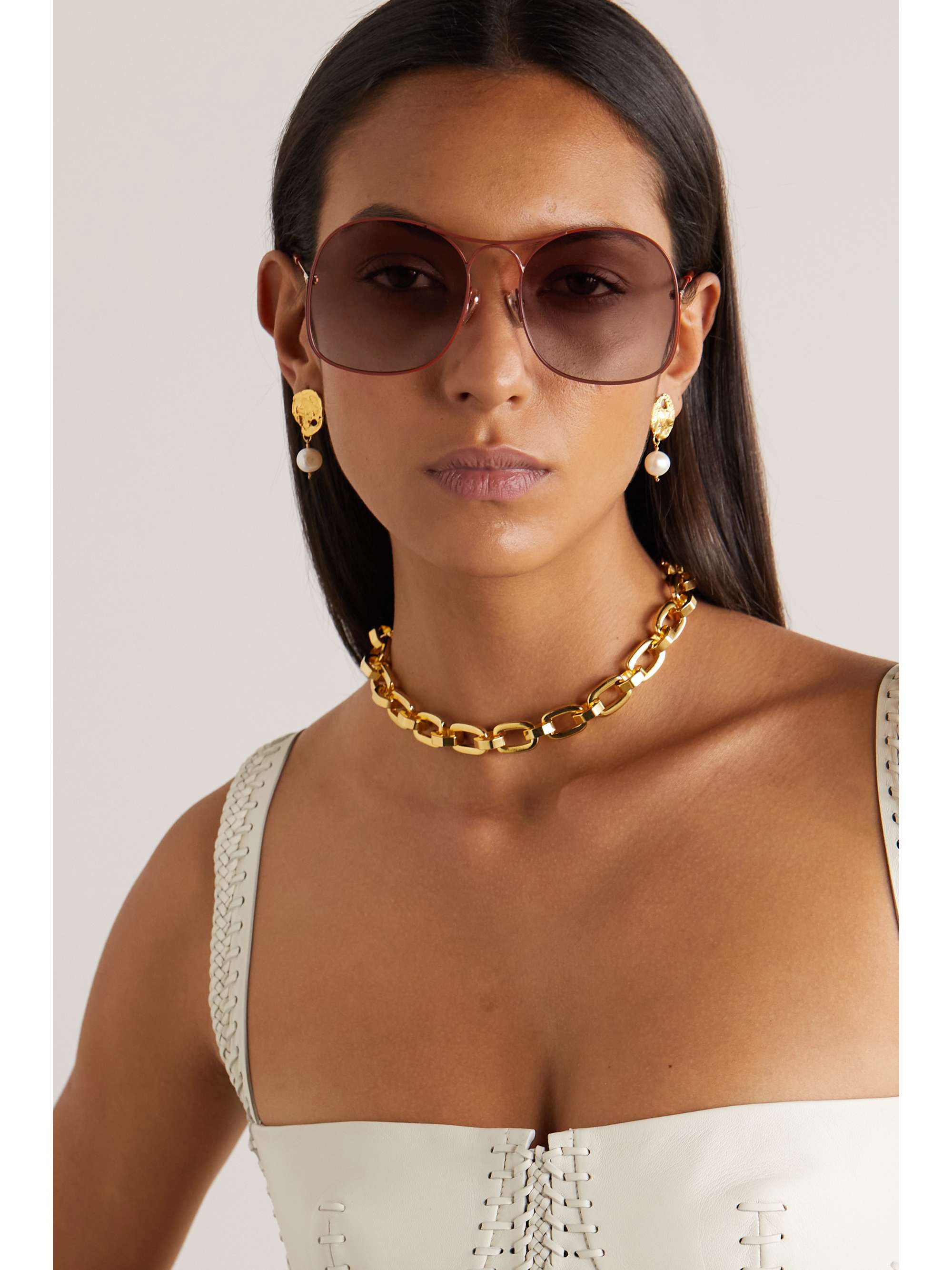 CHLOÉ EYEWEAR Elys oversized round-frame coated-metal sunglasses