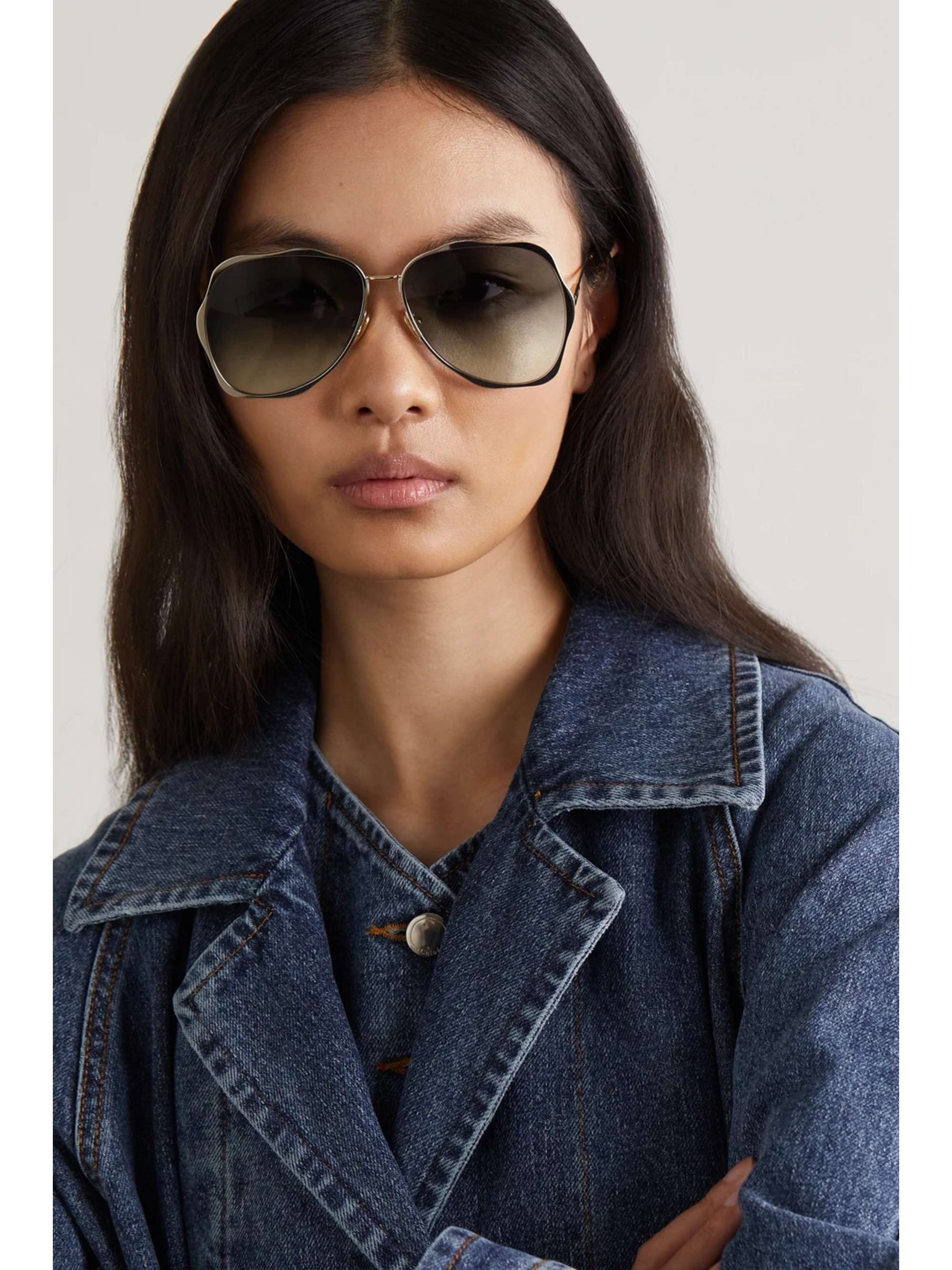 CHLOÉ EYEWEAR Honore oversized aviator-style gold-tone sunglasses