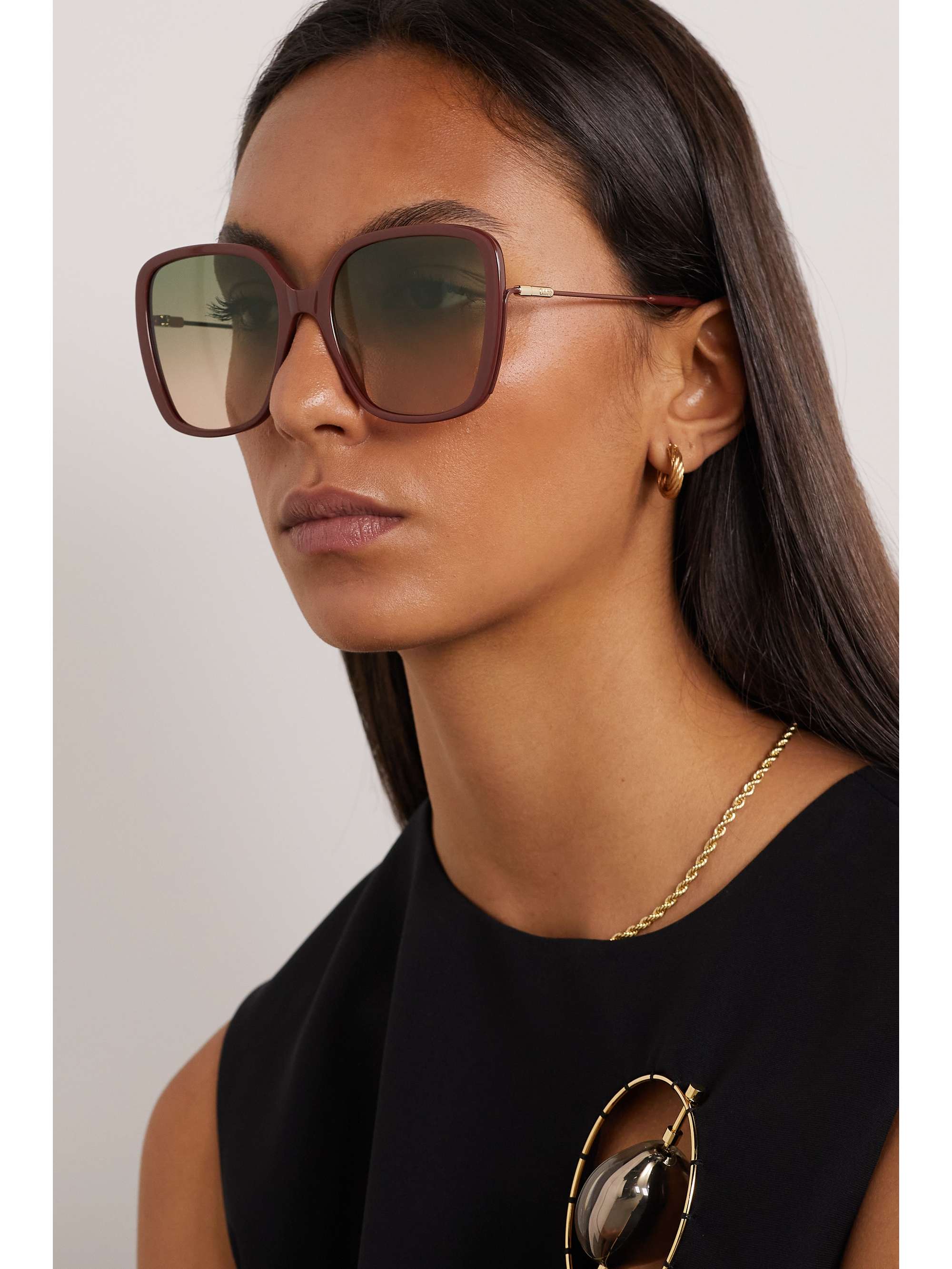 CHLOÉ EYEWEAR Elys Oversized-Sonnenbrille mit eckigem Rahmen aus Azetat