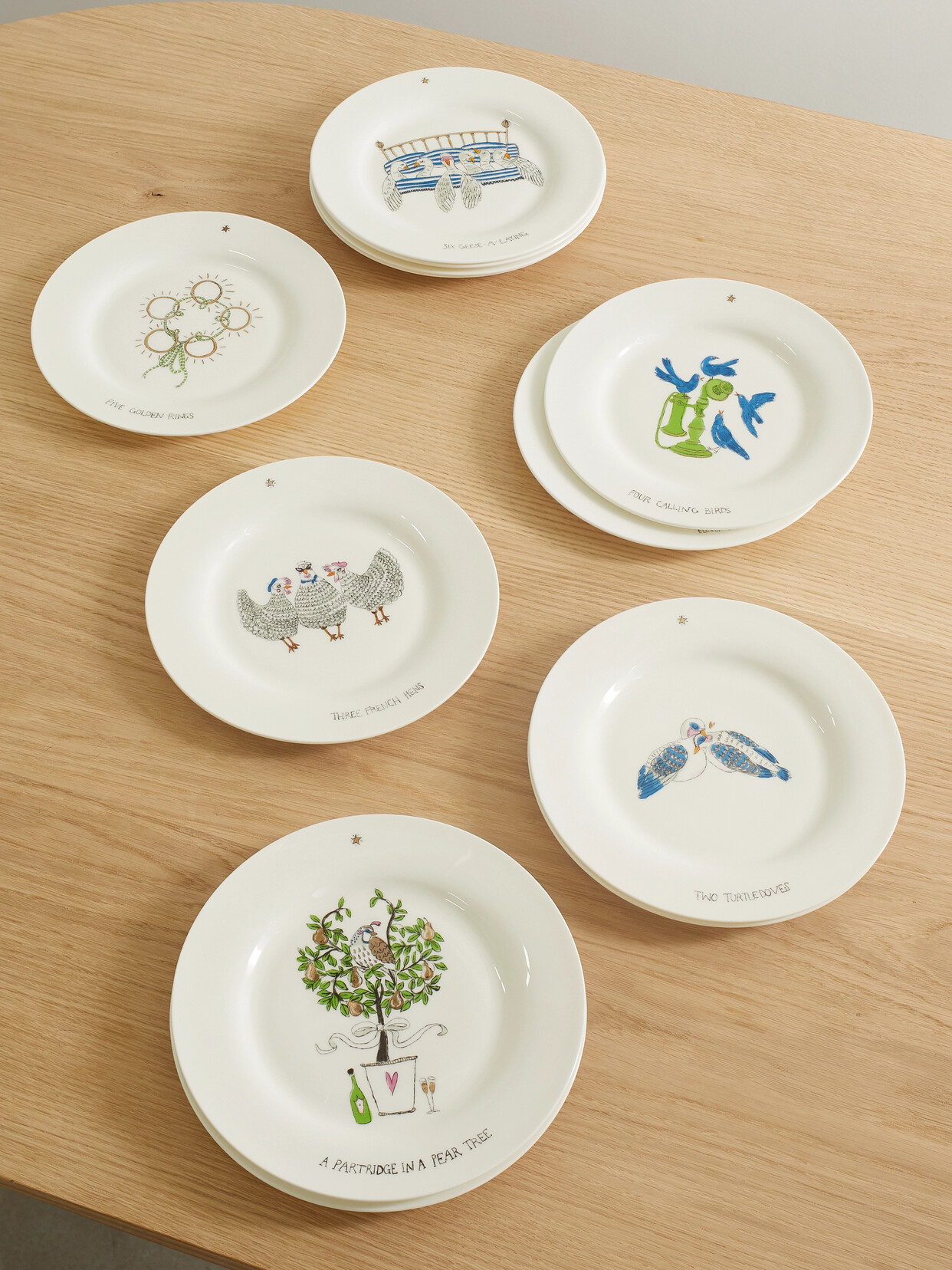 Josephine Dessine - Set Of Twelve 21cm Porcelain Dessert Plates - White