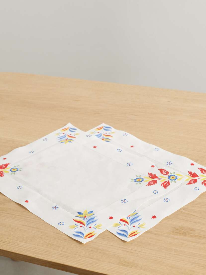 Cabana Set Of Two Embroidered Linen Placemats