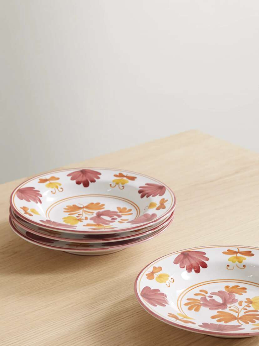 Cabana Blossom Set Of Four 24cm Painted Ceramic Soup Plates