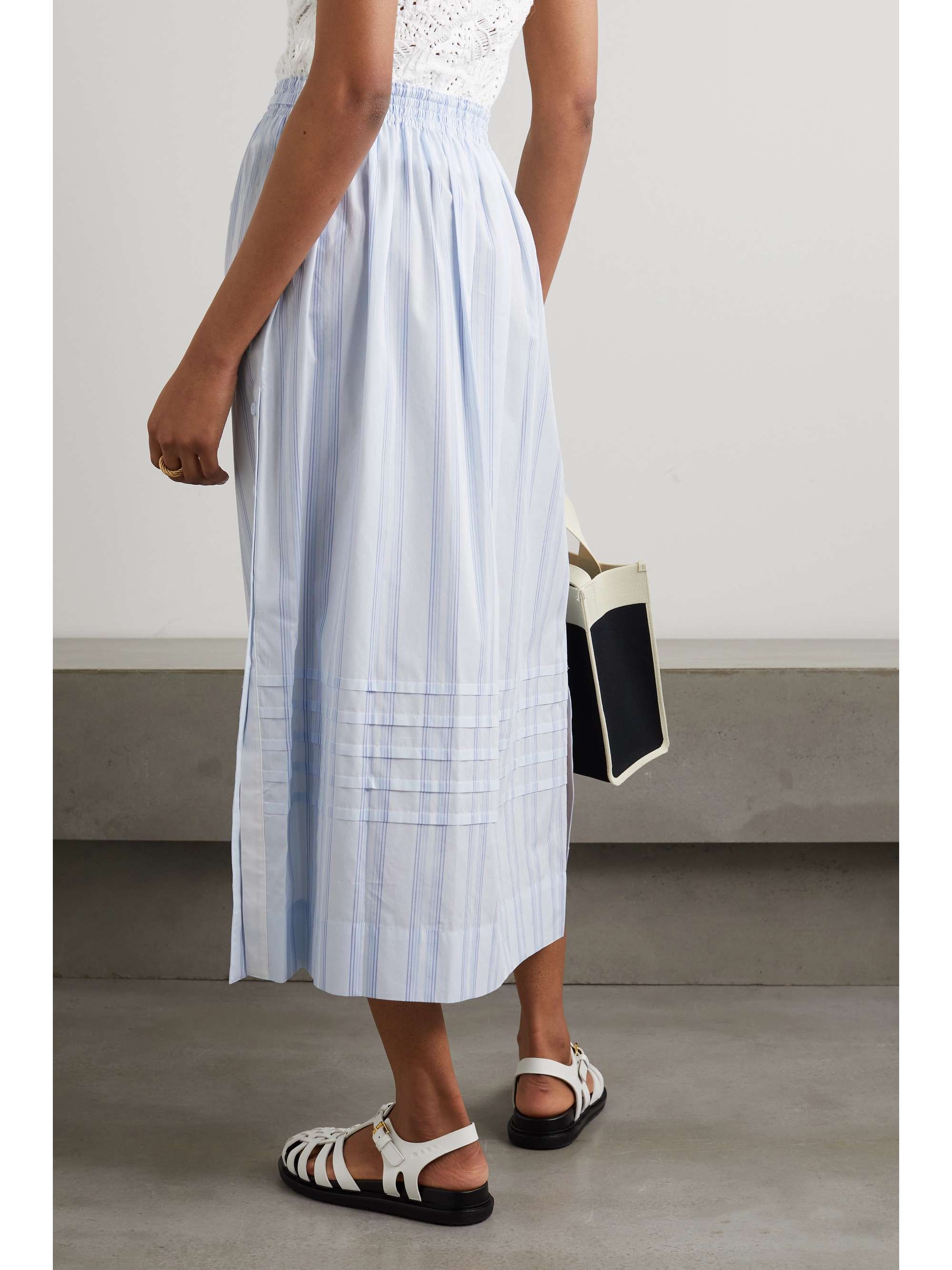 SEE BY CHLOÉ Belted pleated striped cotton midi skirt