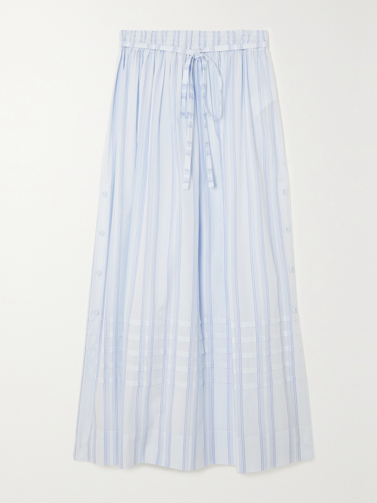 See By Chloé Belted Pleated Striped Cotton Midi Skirt