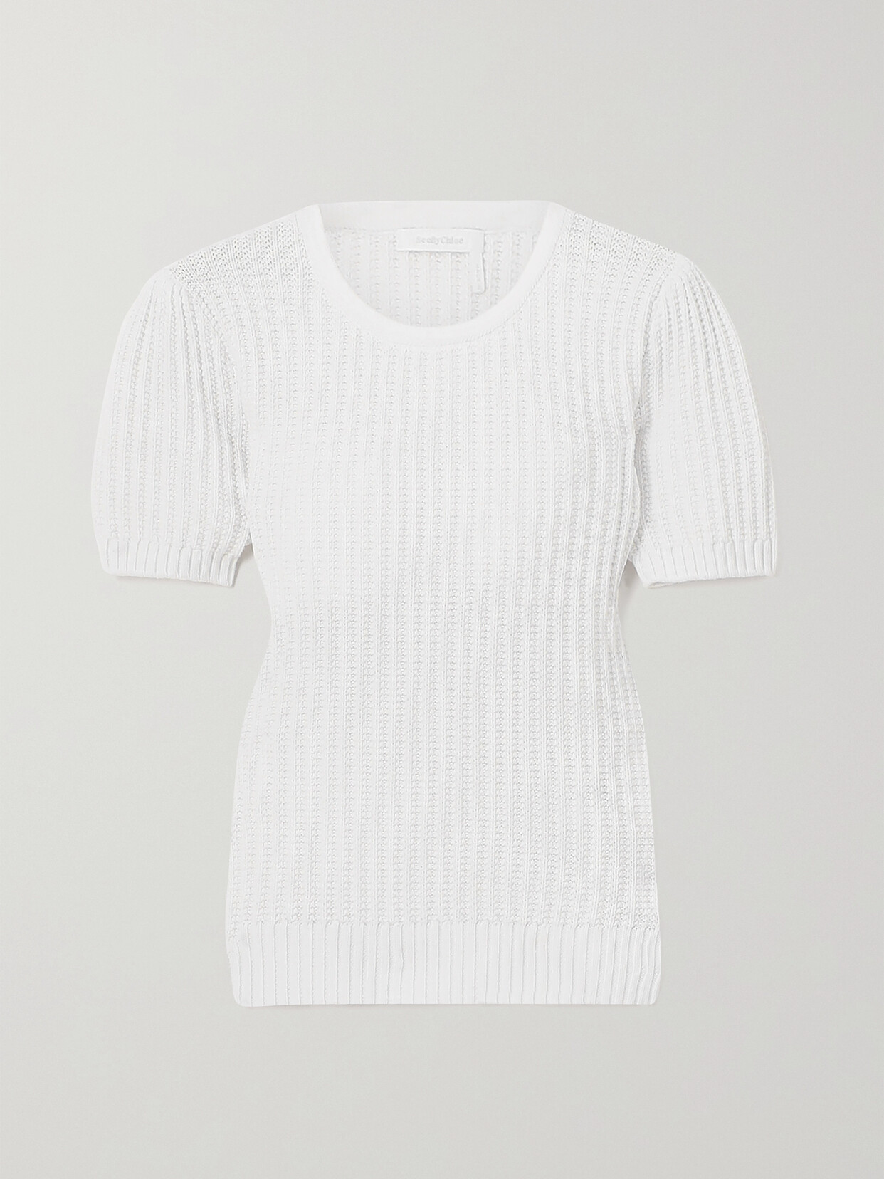 See By Chloé Ribbed-knit Cotton Top In White