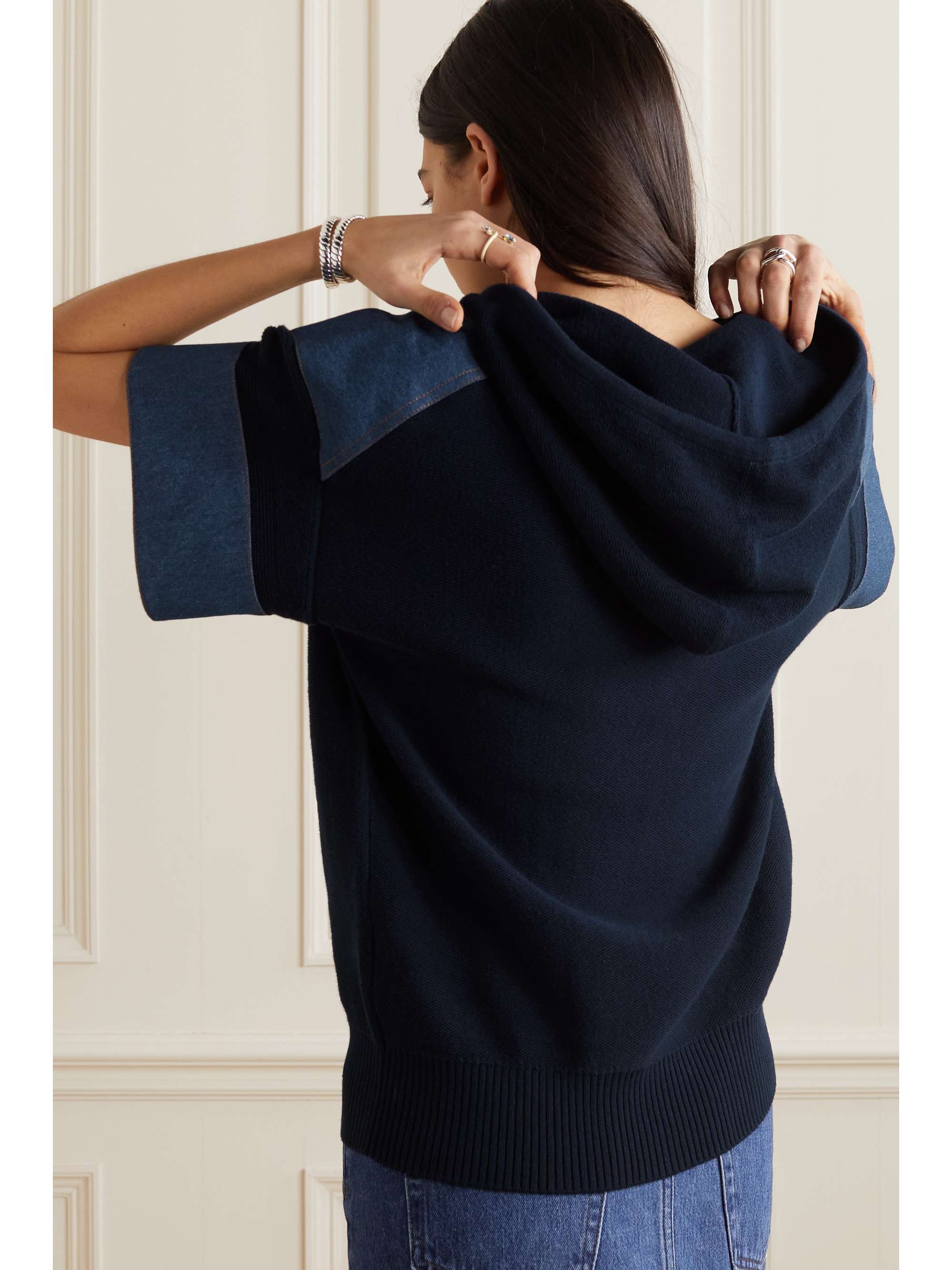 SEE BY CHLOÉ Hooded denim-paneled cotton hoodie