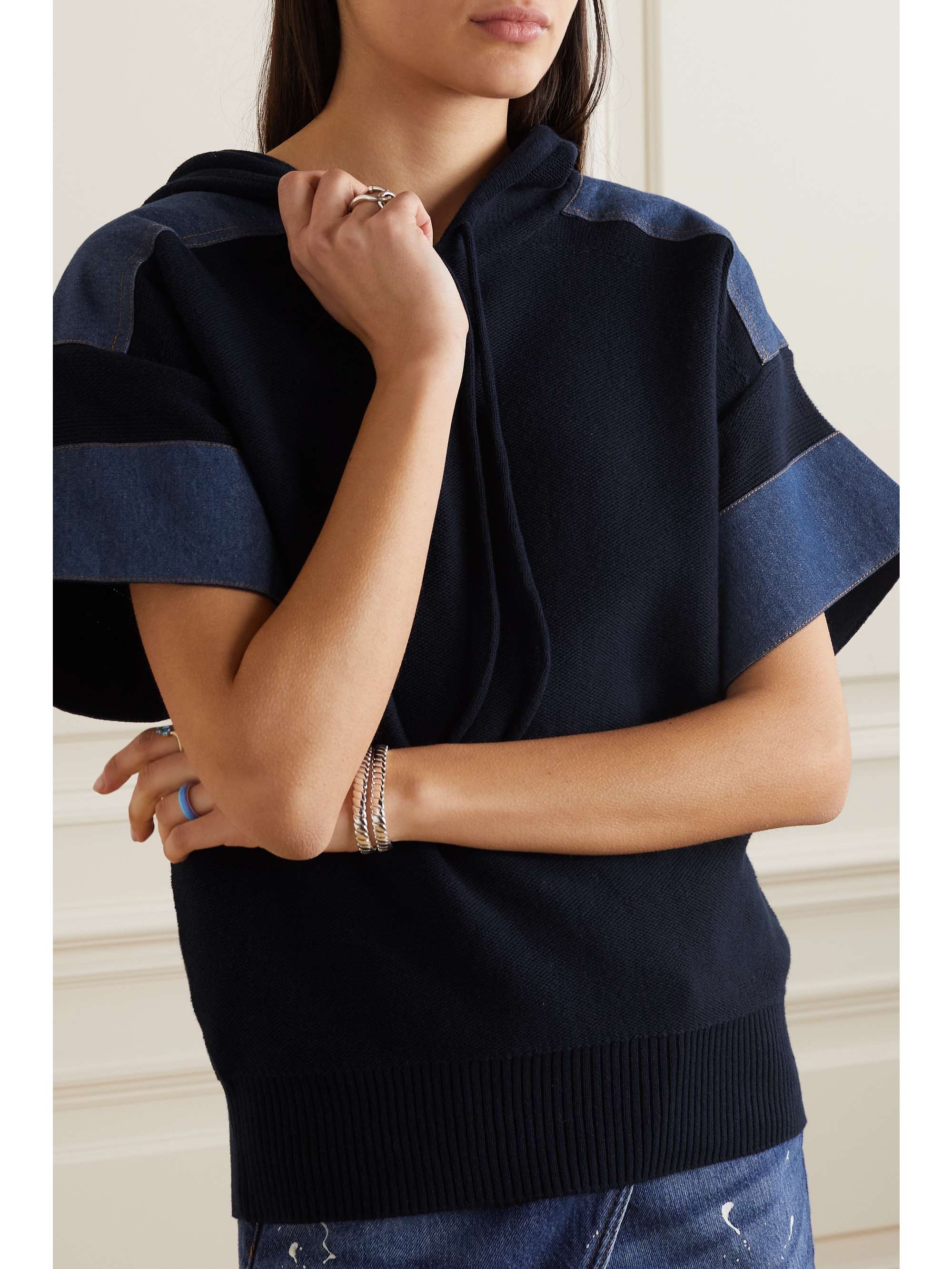 SEE BY CHLOÉ Hooded denim-paneled cotton hoodie