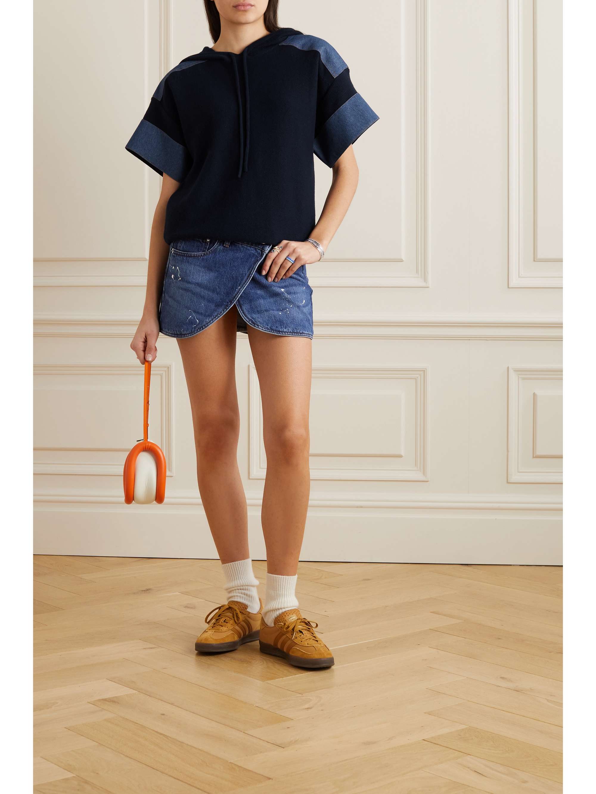 SEE BY CHLOÉ Hooded denim-paneled cotton hoodie