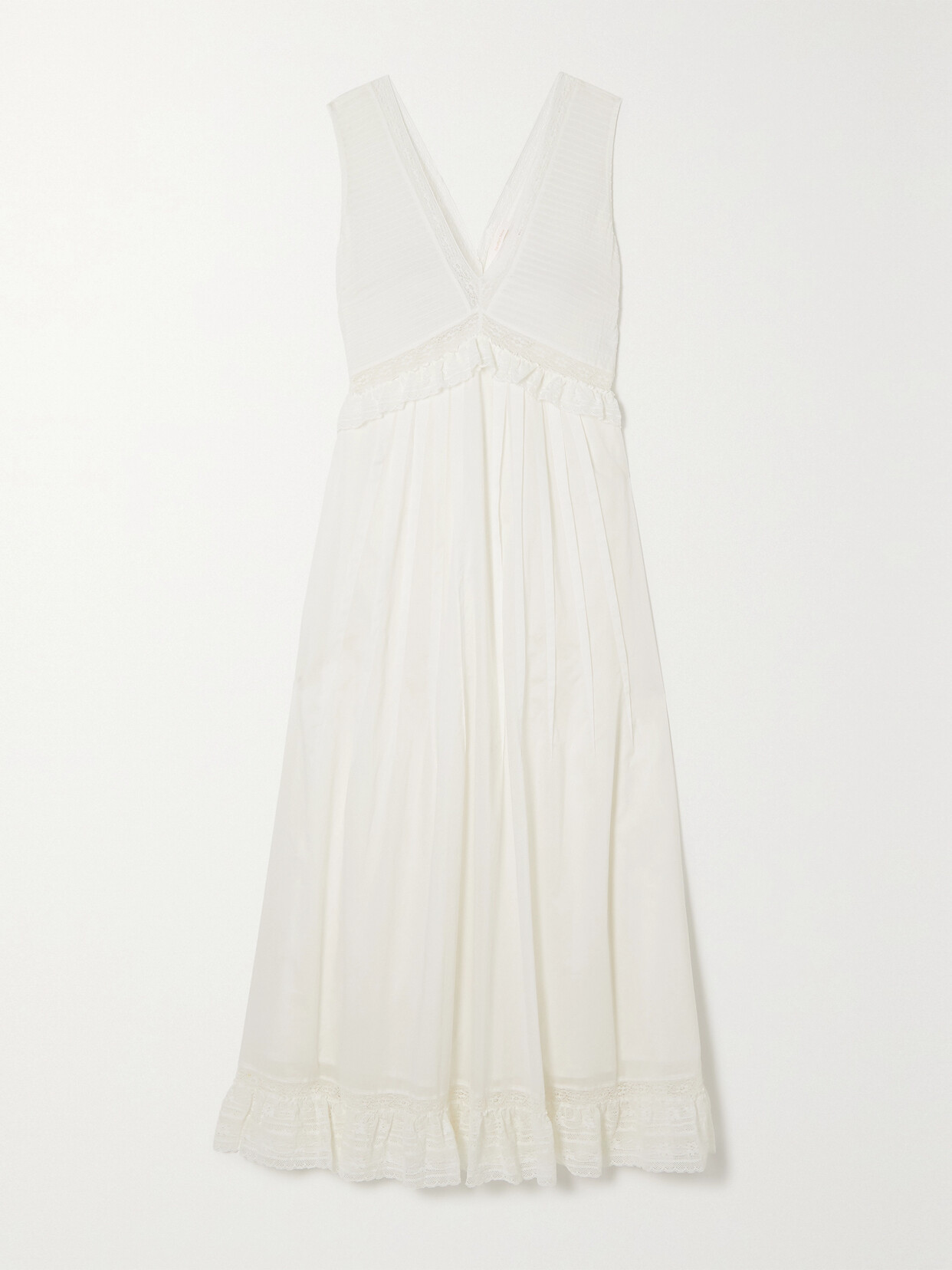 See By Chloé Lace-trimmed Pleated Cotton-voile Midi Dress - White