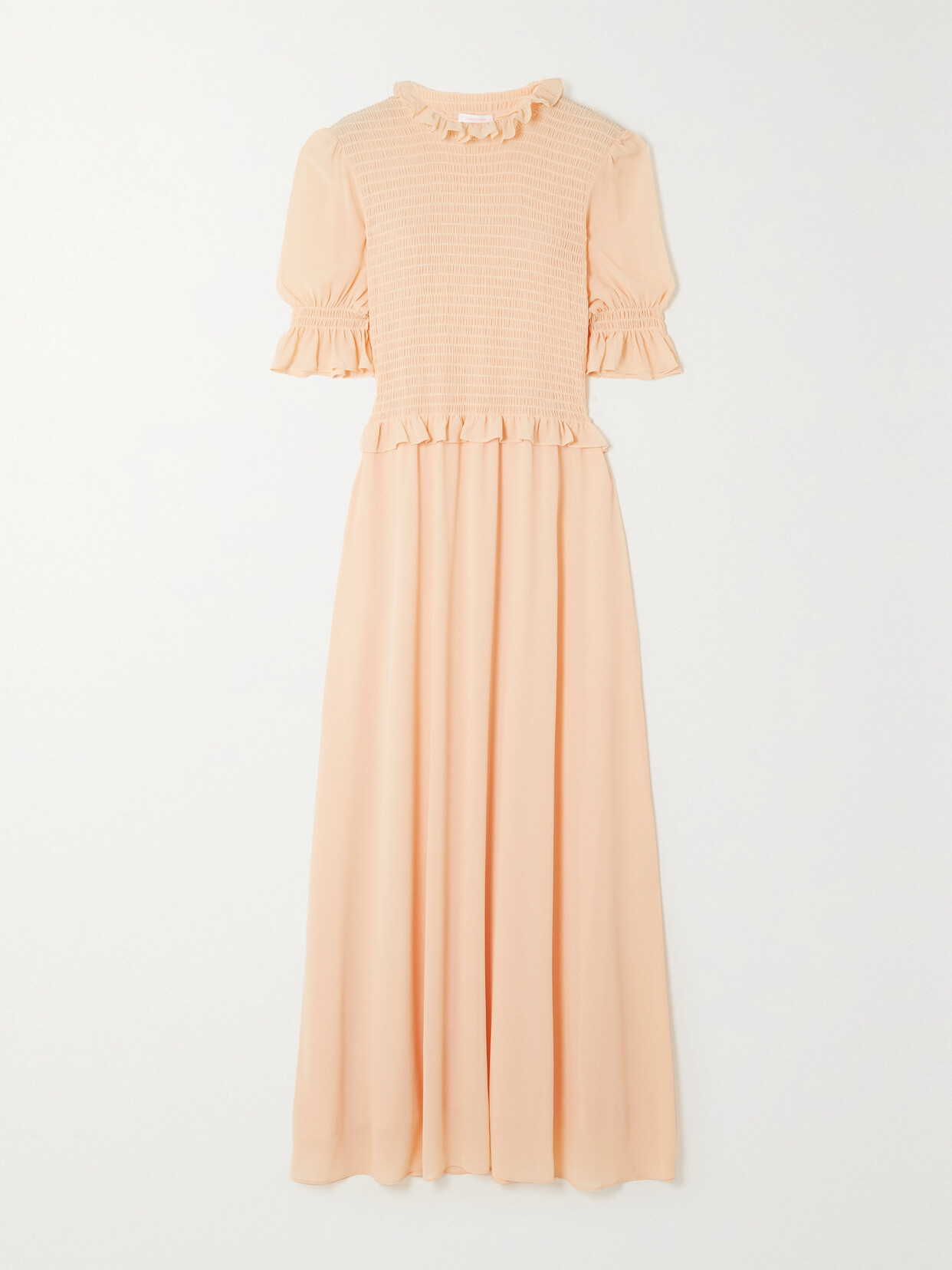 See By Chloé Shirred Ruffled Crepon Maxi Dress In Orange