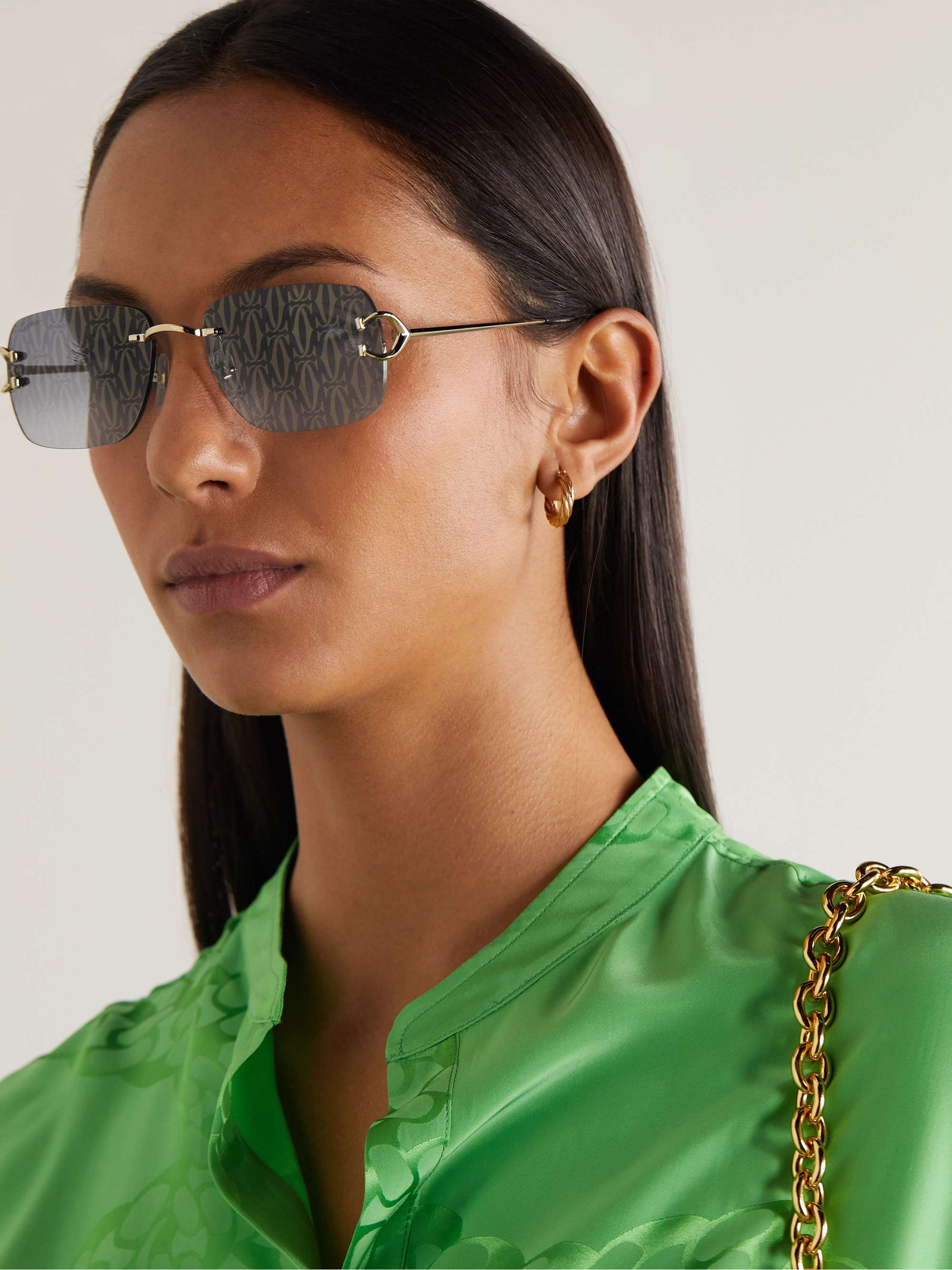 CARTIER EYEWEAR C Décor square-frame gold-tone sunglasses | NET-A-PORTER