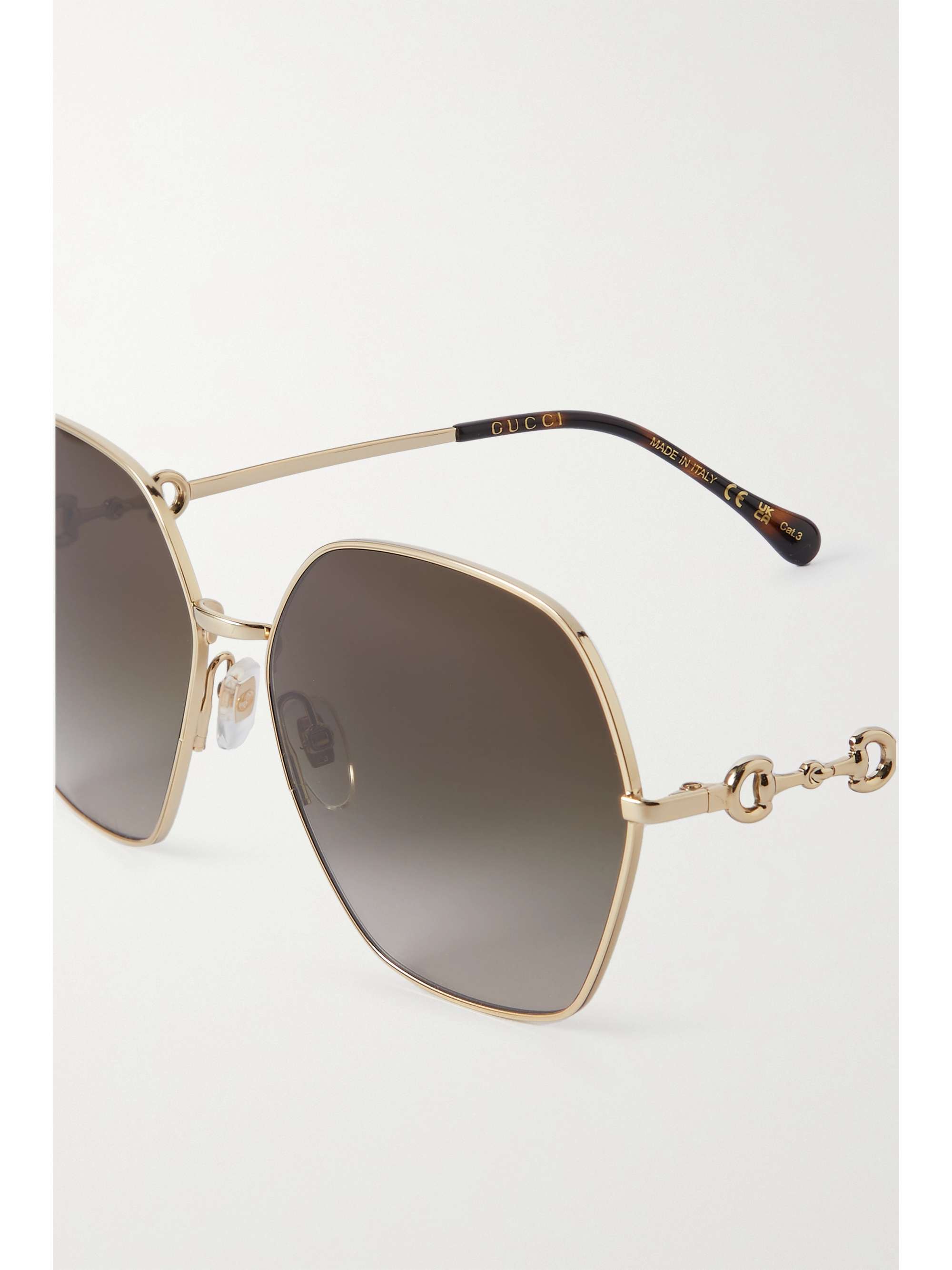 GUCCI EYEWEAR GG Horsebit D-frame gold-tone metal sunglasses