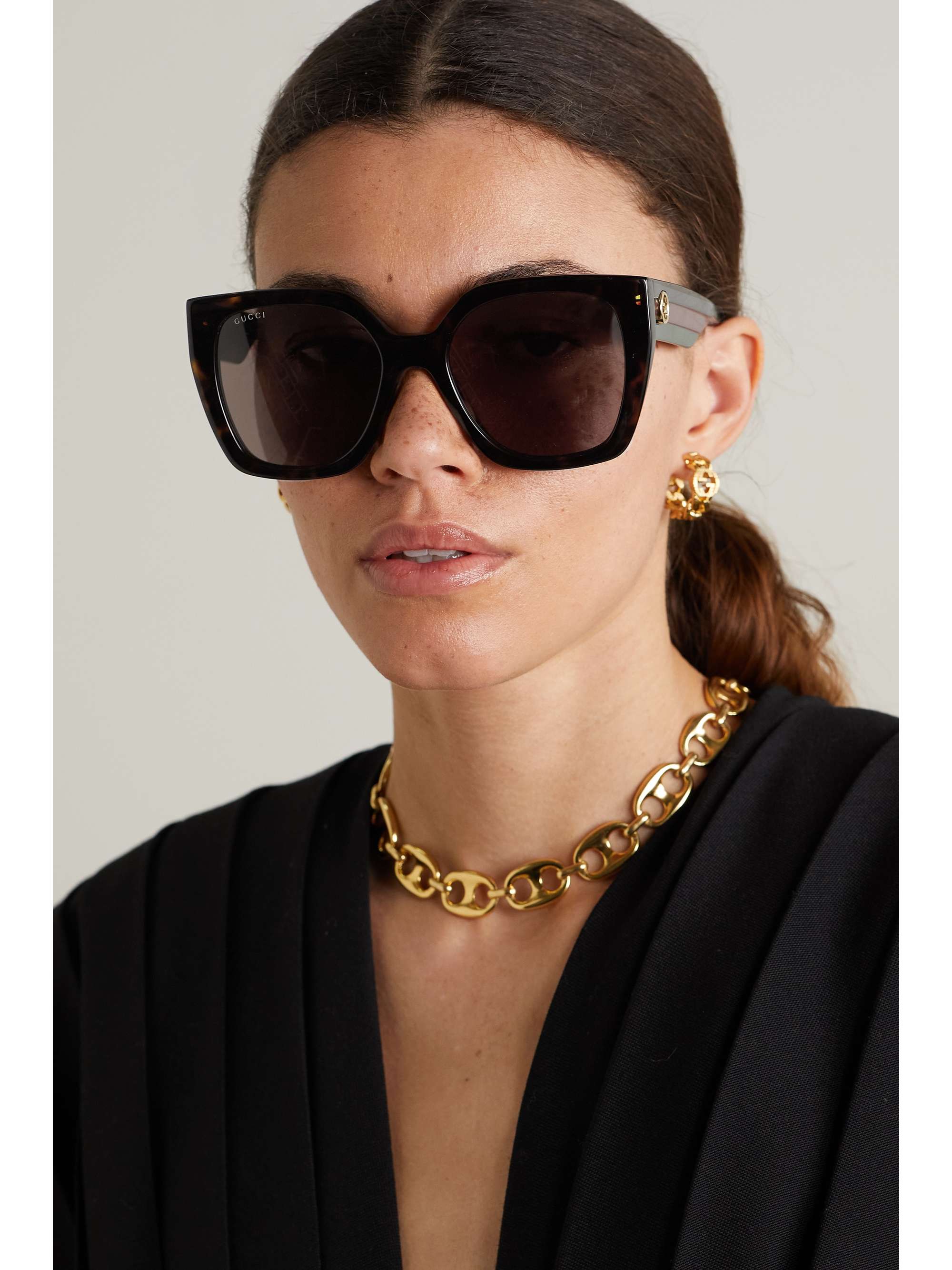 GUCCI EYEWEAR GG Web oversized square-frame tortoiseshell acetate sunglasses