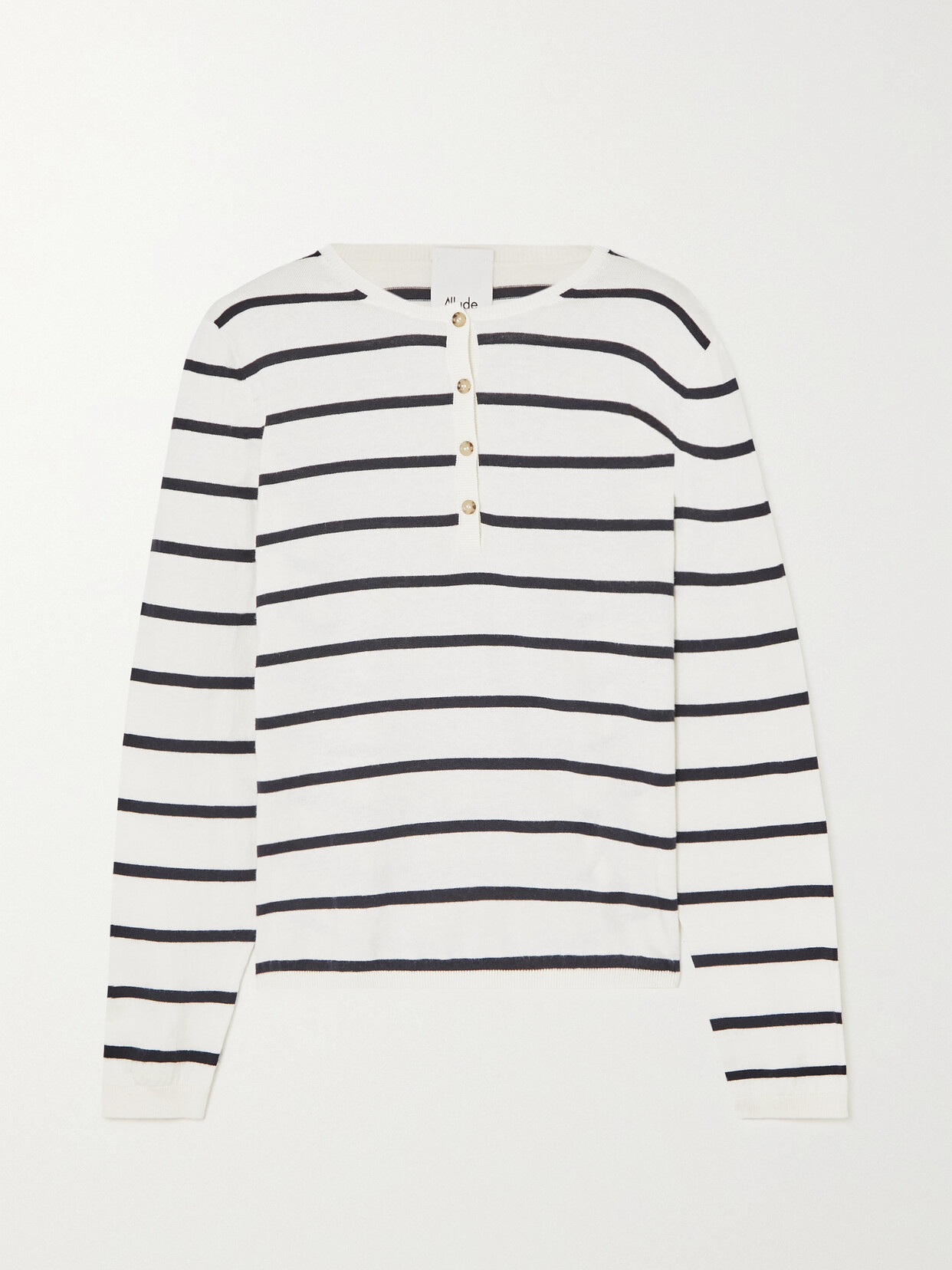 Allude Serafina Striped Cotton And Cashmere-blend Sweater In White