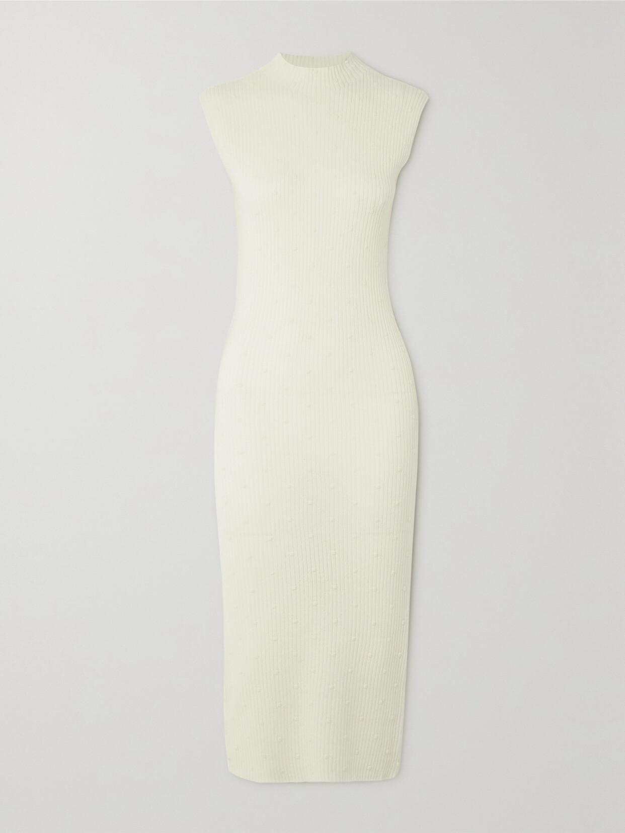 Arch4 Cynthia Embroidered Ribbed Cashmere Midi Dress In Ivory