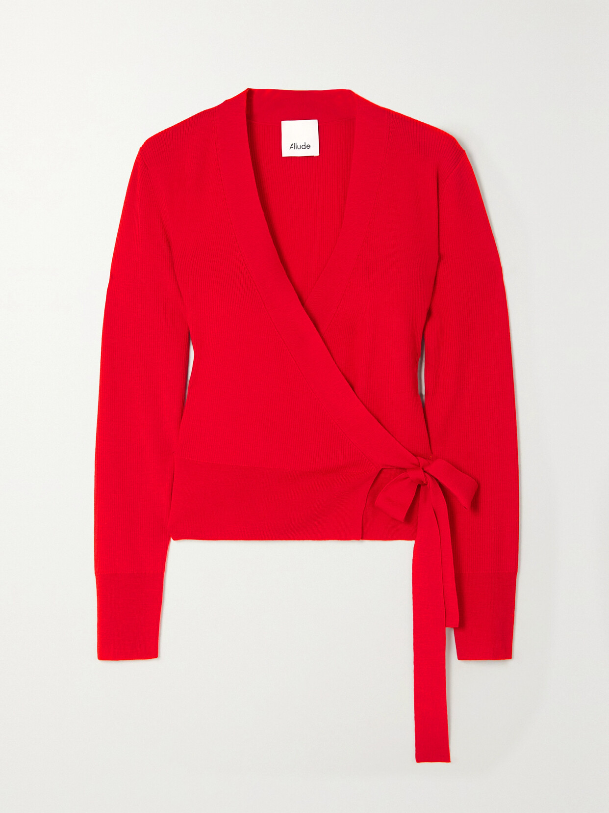 Allude Ribbed Wool Wrap Cardigan In Red