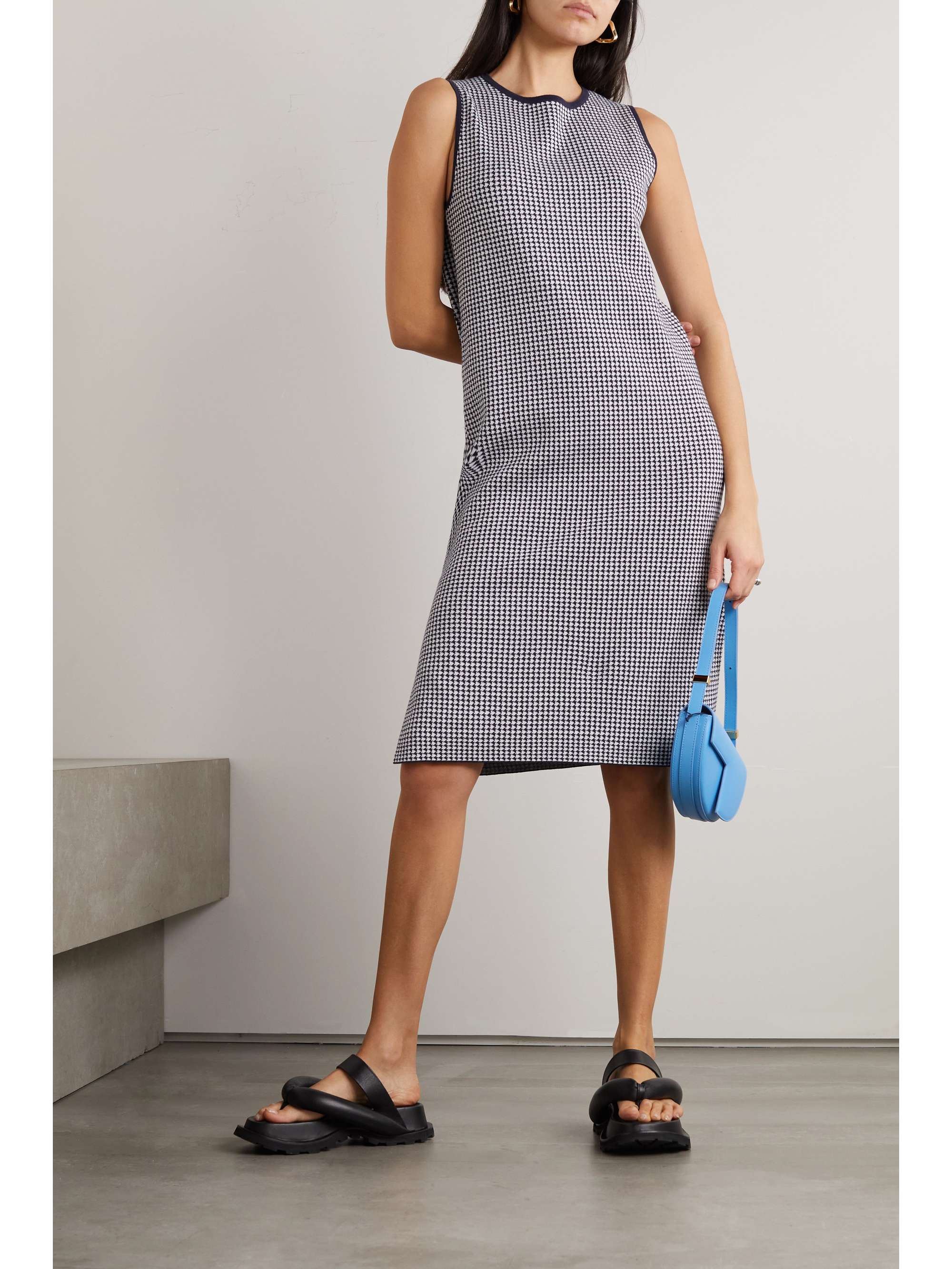 ALLUDE ジャカードニット ワンピース ハウンドトゥース柄