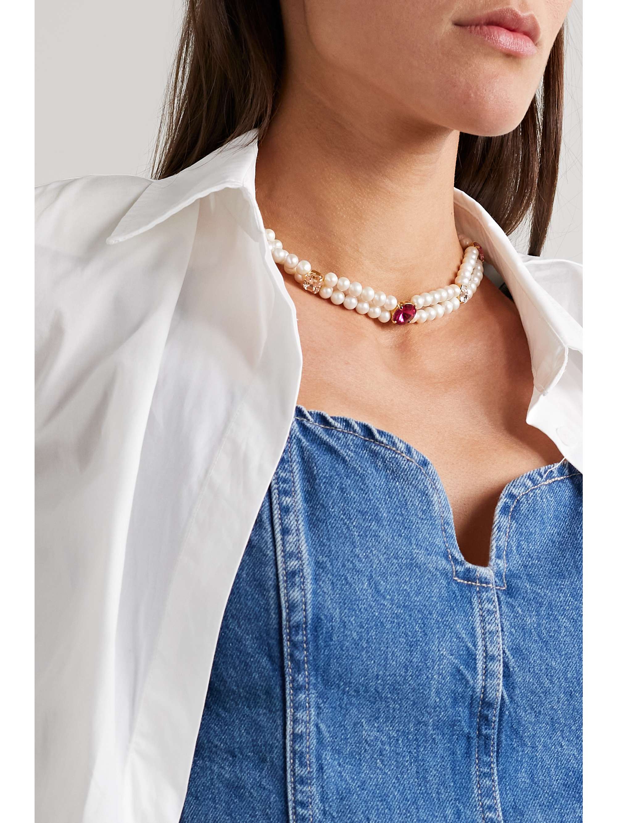 MARTHA CALVO Audrey gold-plated, pearl and crystal necklace