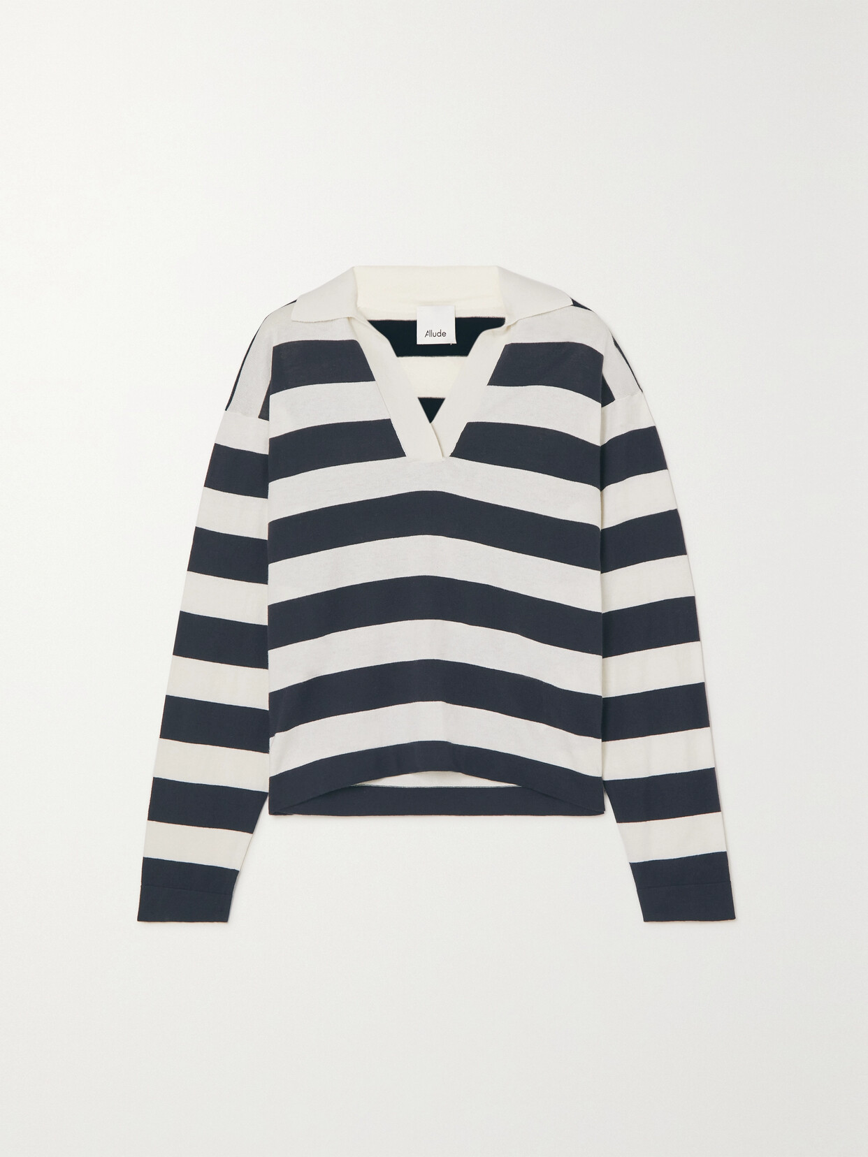 Allude Serafino Striped Cotton And Cashmere-blend Sweater In Blue