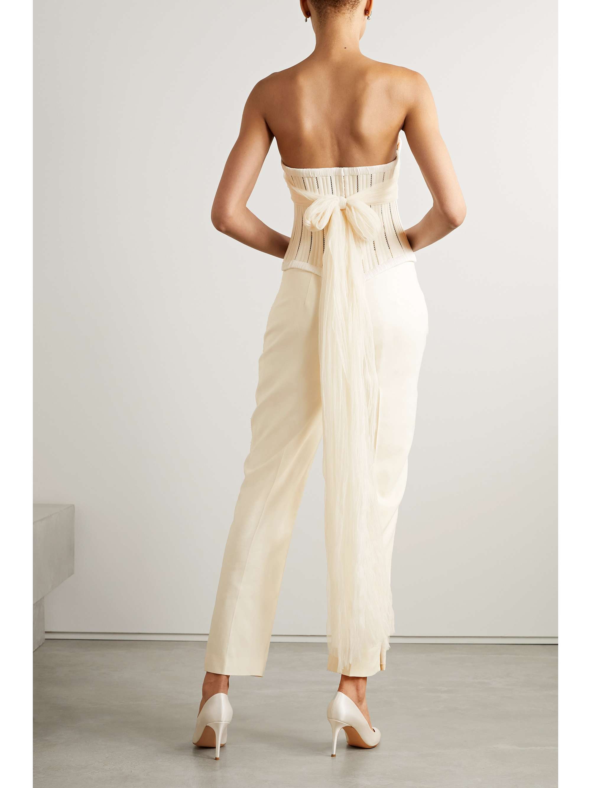 DANIELLE FRANKEL Anika strapless cotton-blend twill, tulle and plissé bustier top